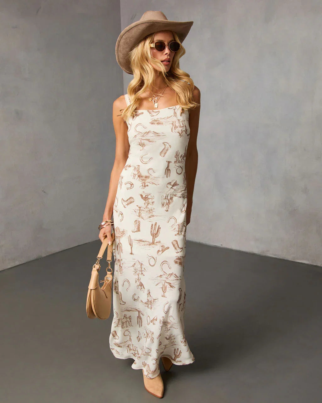 Bronco Breeze Western Print Maxi Dress