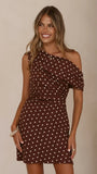 Benni Asymmetric Mini Dress Chocolate Nude Spot