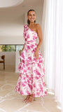 Odilie One Shoulder Maxi Dress Pink Floral
