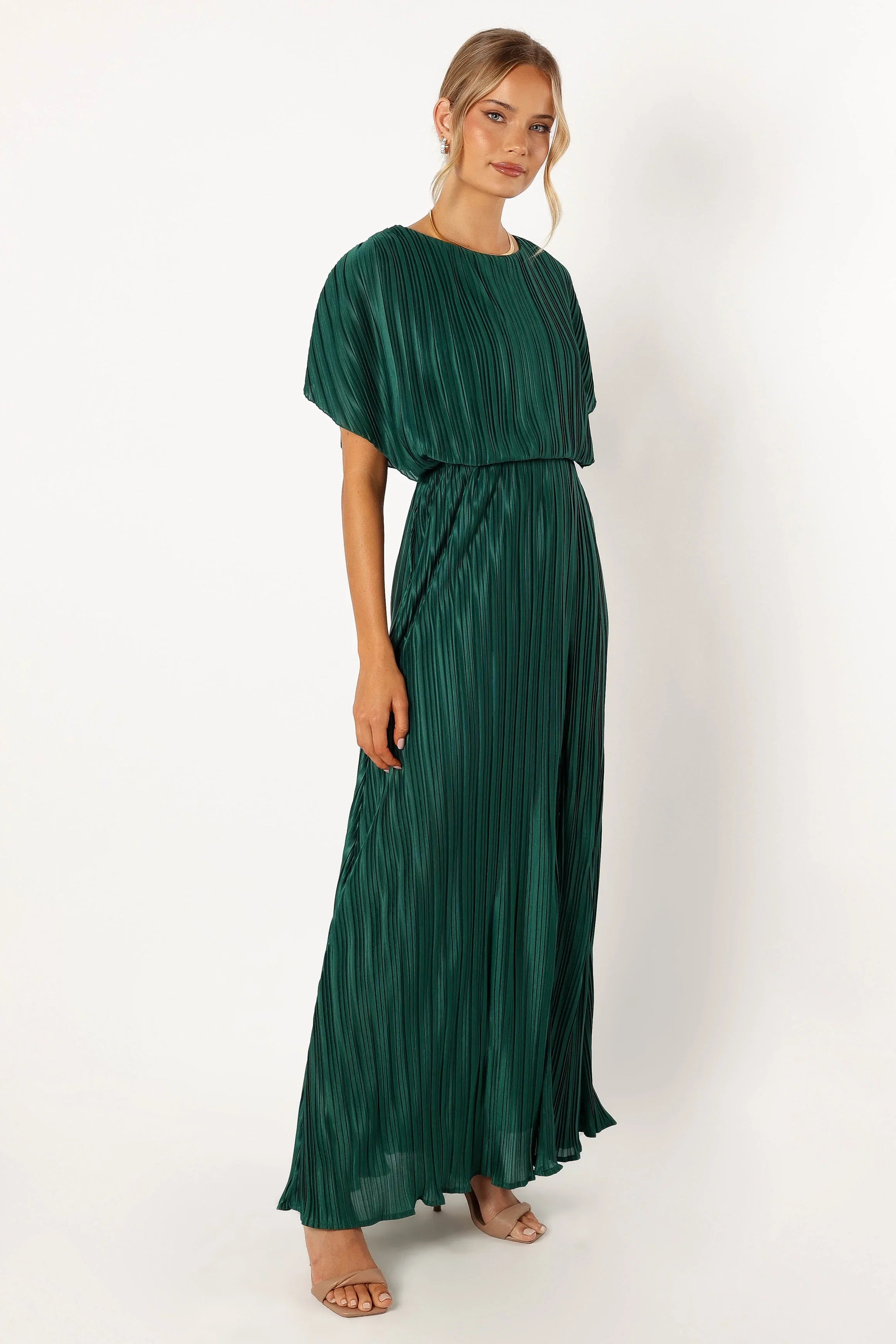Neville Pleated Maxi Dress Teal Green