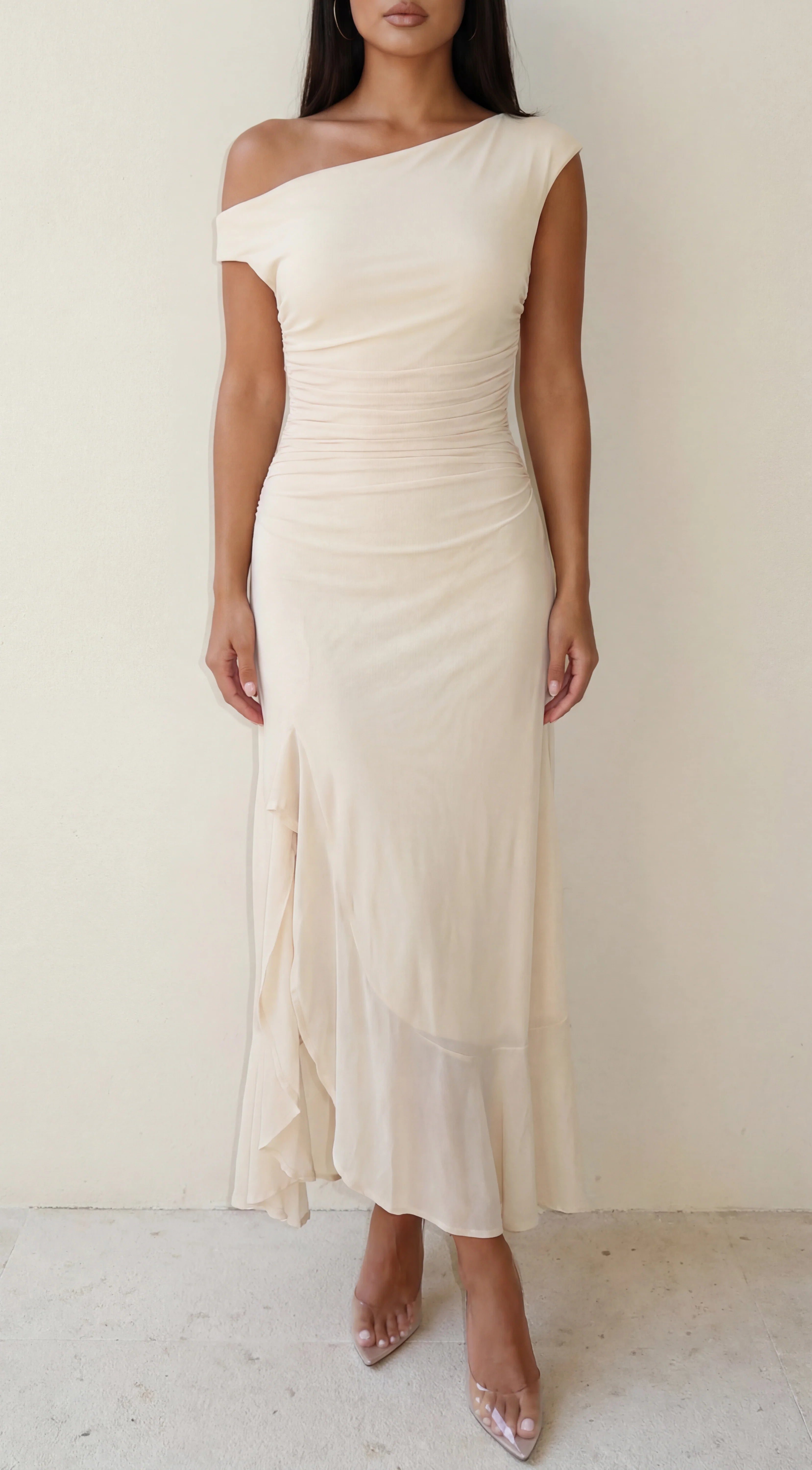 Ascent Off Shoulder Maxi Dress Butter Yellow