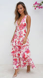 Azélie Floral Tiered Maxi Dress Pink Multi
