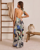 Blooming Roses Floral Halter Maxi Dress