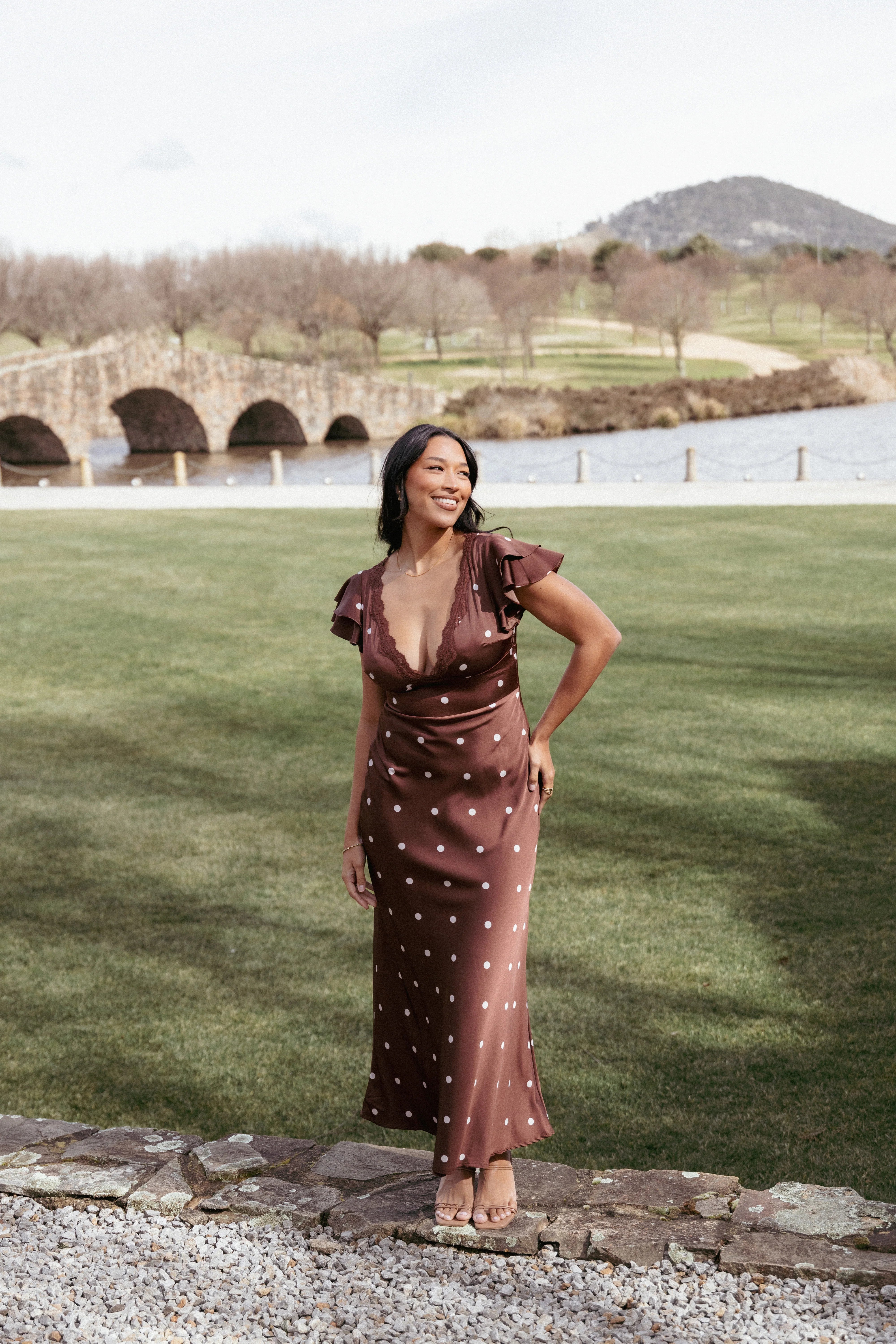 Arella Maxi Dress Brown Polka Dot