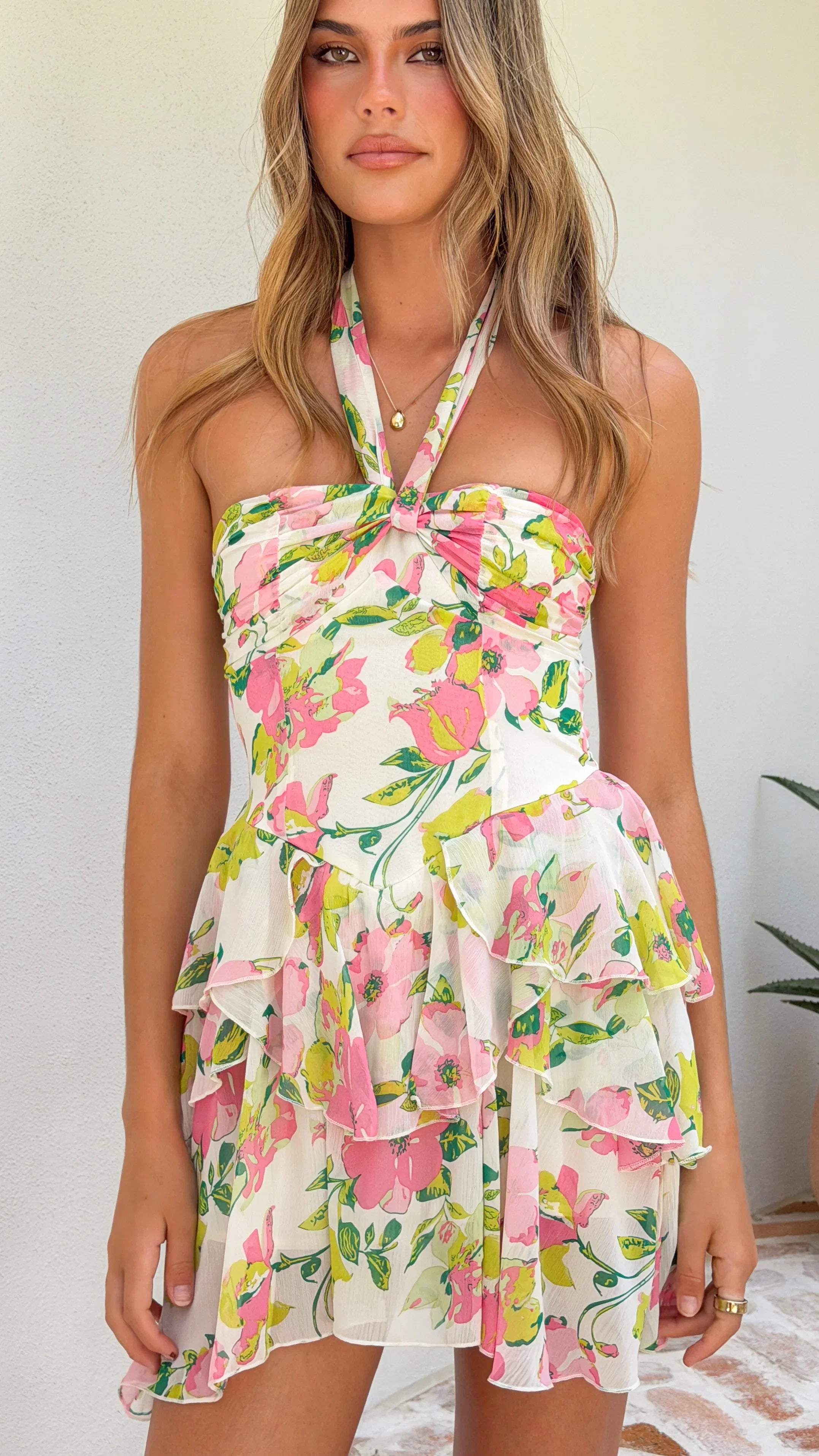 Nicole Mini Dress Green Pink Floral