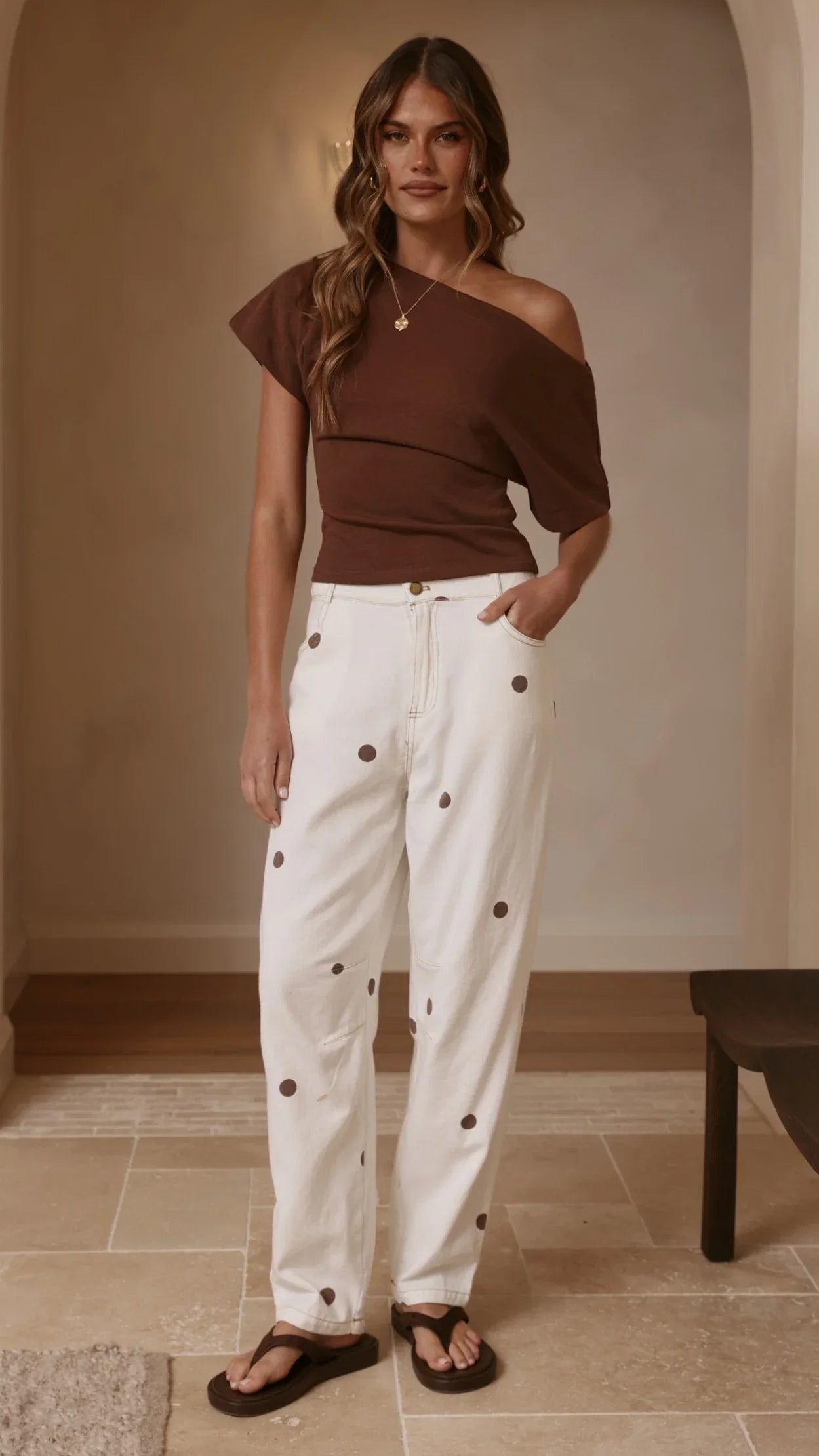 Cleora Barrel Jeans Cream Polka