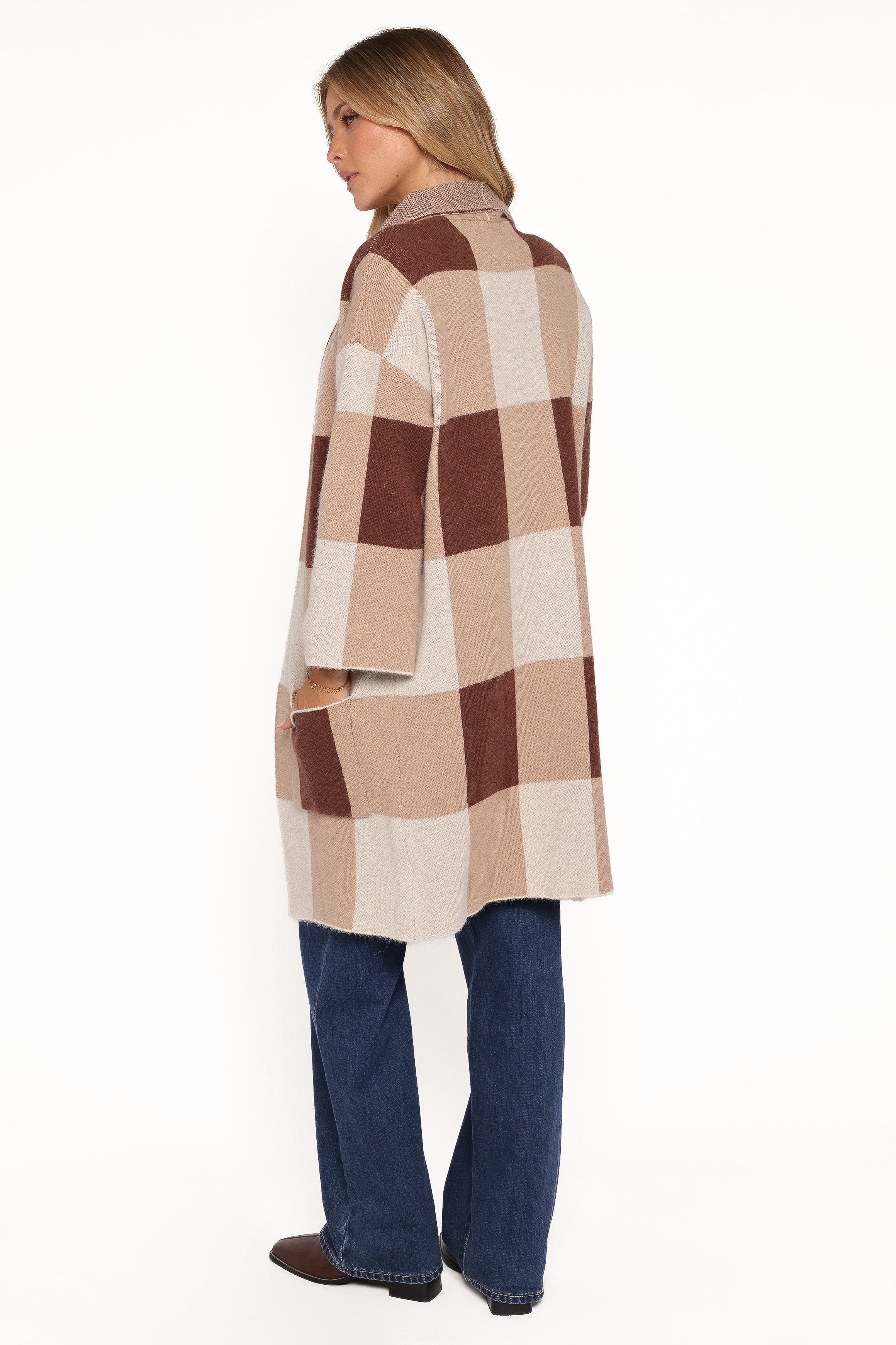 Ecoya Long Cardigan Brown Plaid