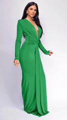 Niya Front Twist Drape Maxi Dress Green