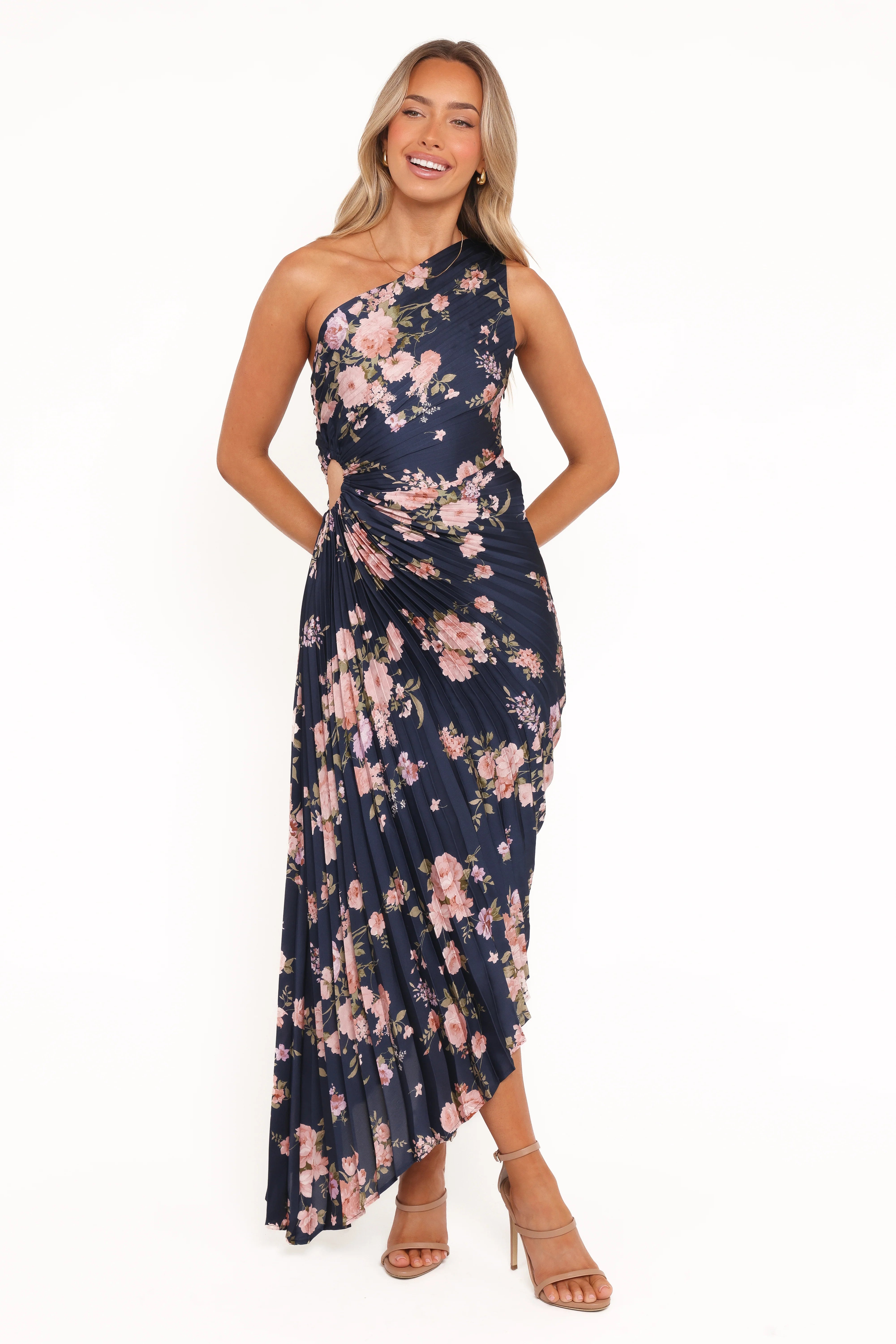 Kleo One Shoulder Maxi Dress Navy Floral