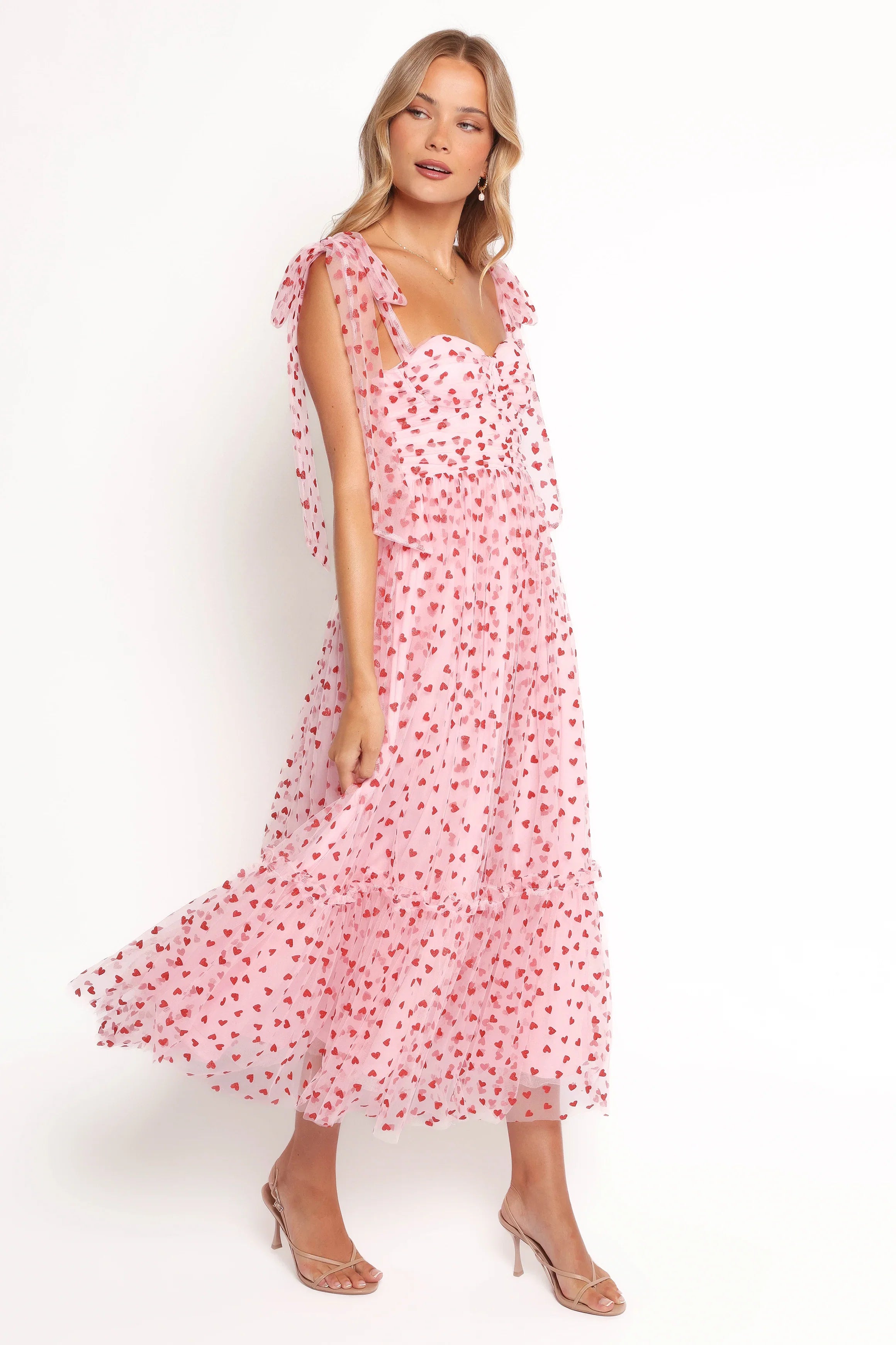 Floret Midi Dress Red Hearts