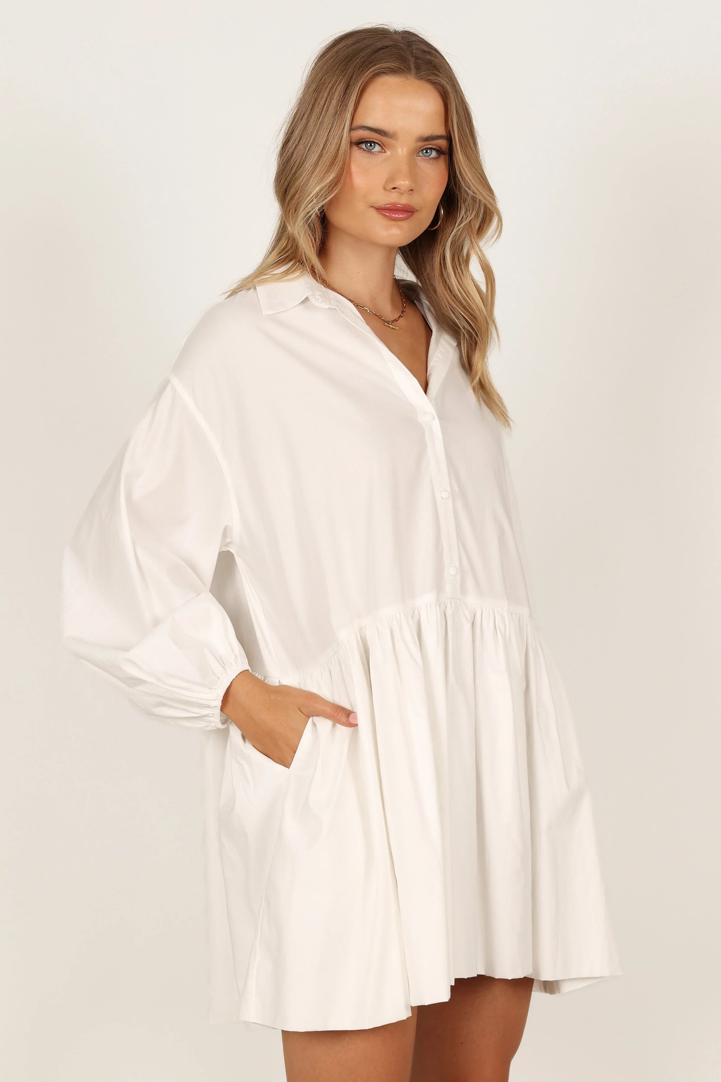 Daisy Long Sleeve Mini Dress White