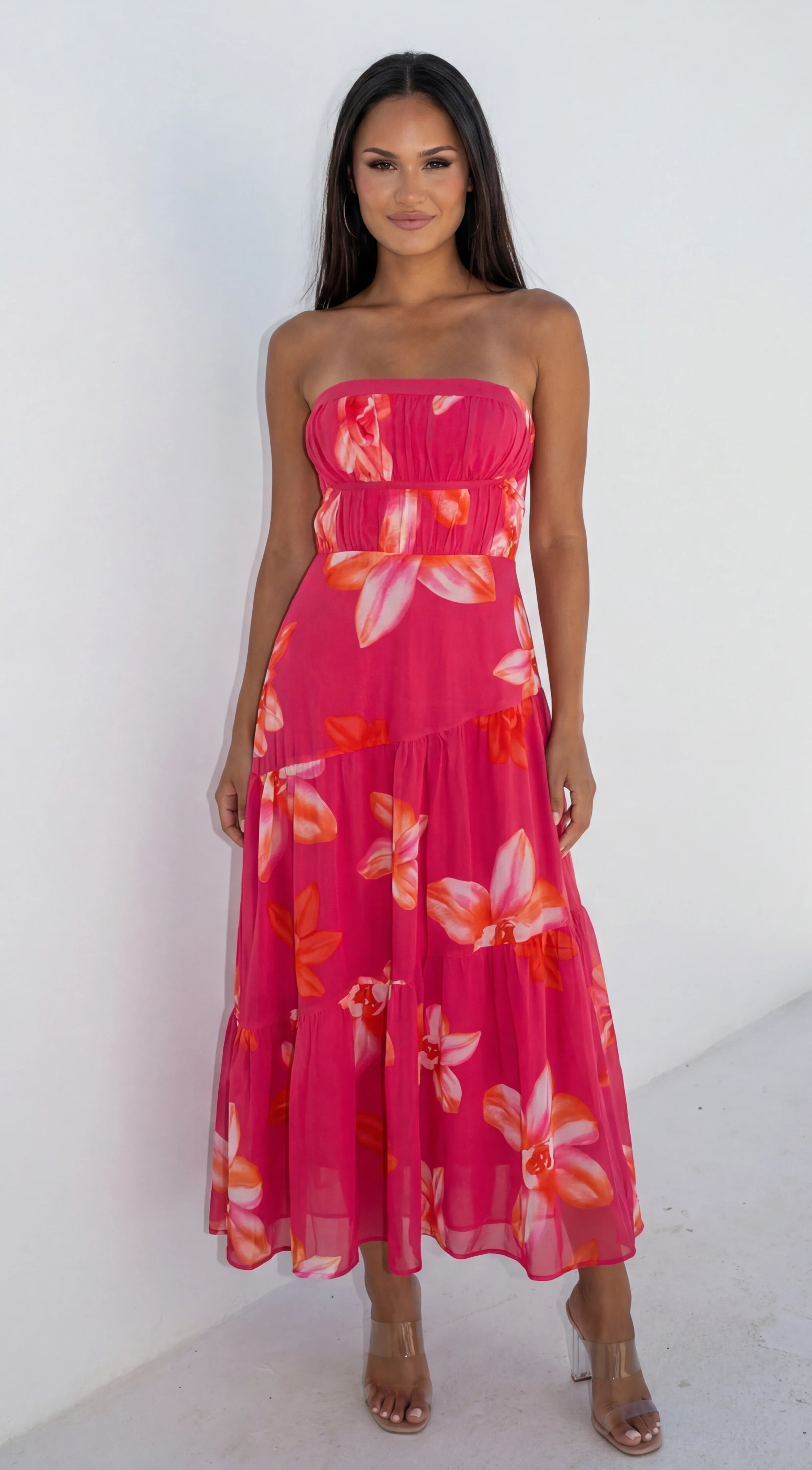 Paradiso Floral Print Midi Dress Pink