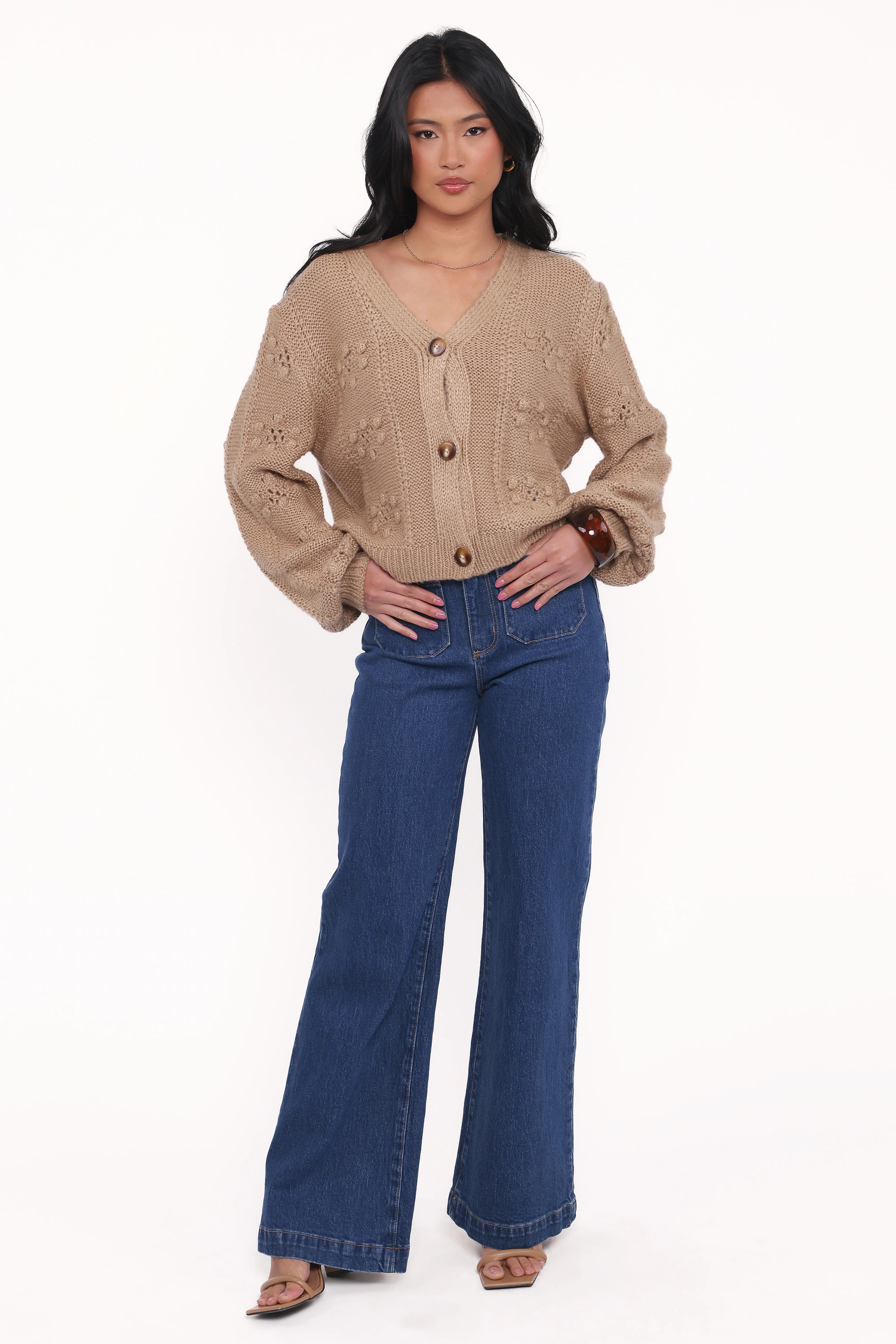 Melody Textured Button Up Cardigan Mushroom
