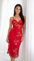 Scarlet Floral Print Midi Dress Red