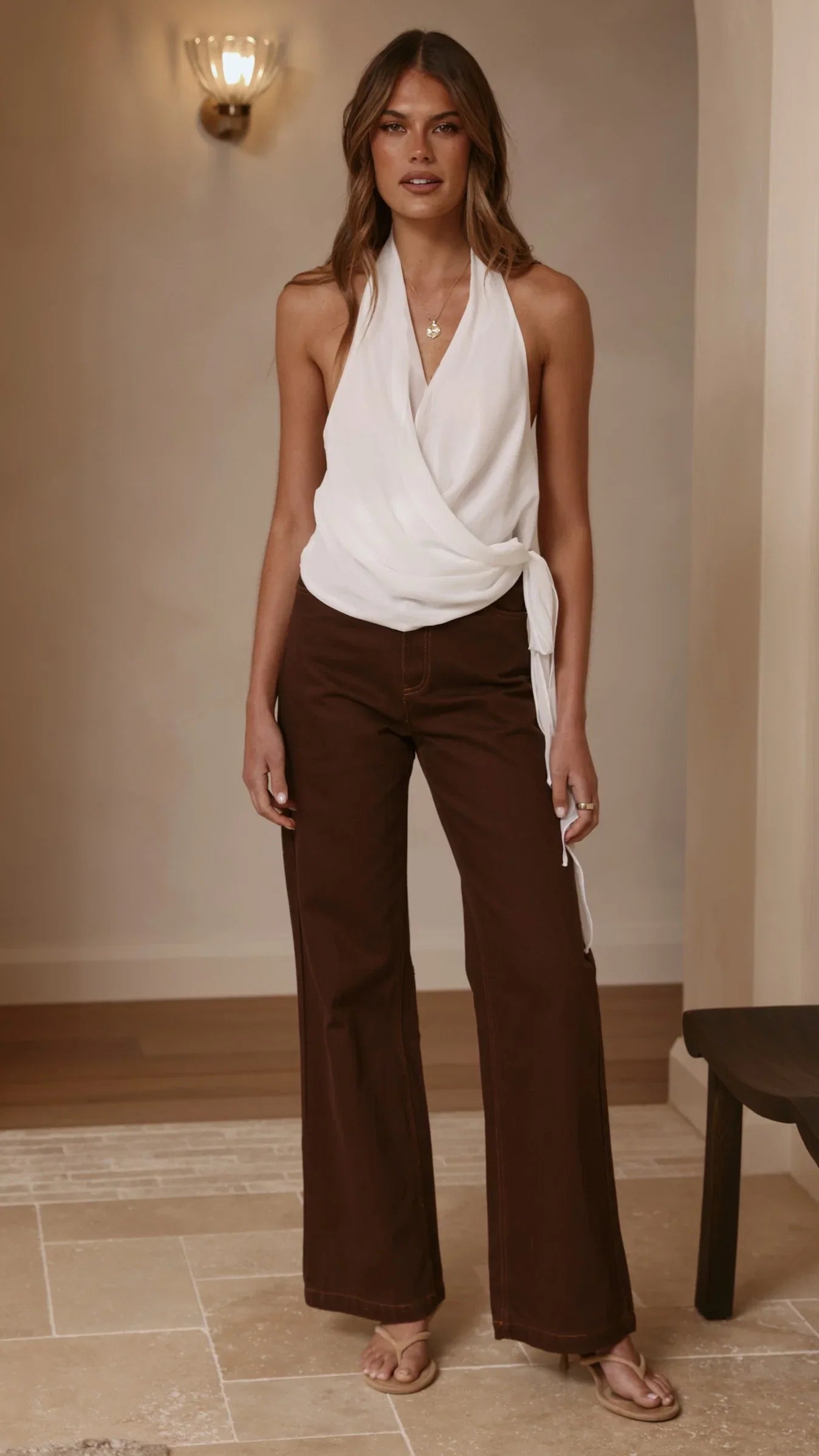 Belle Halter Neck Top White
