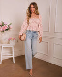 Petaled Skies Smocked Floral Peasant Top