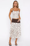 Mediterranean Mirage Midi Skirt Cream Choc Polka Dot