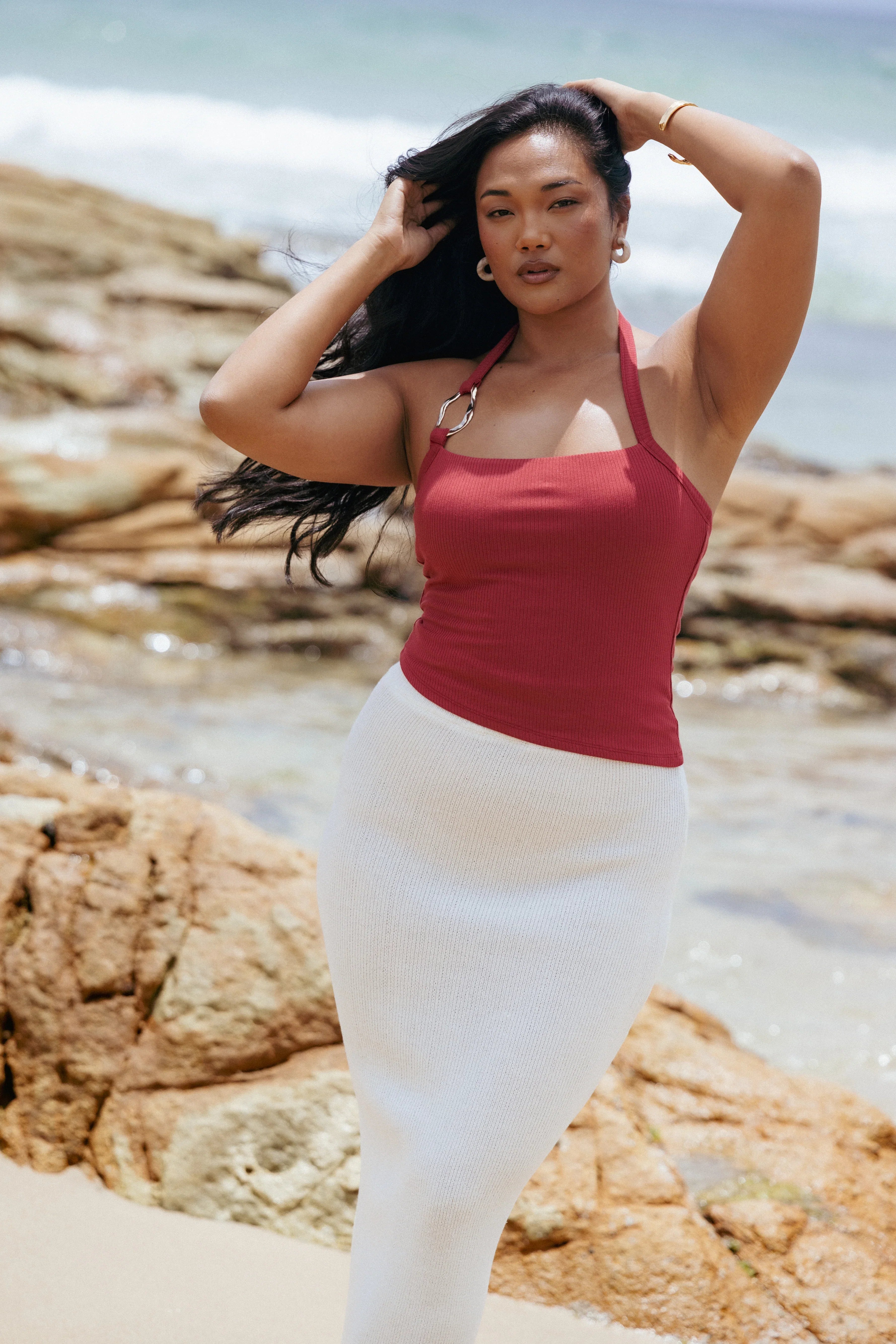 Yulissa Halter Knit Top Red