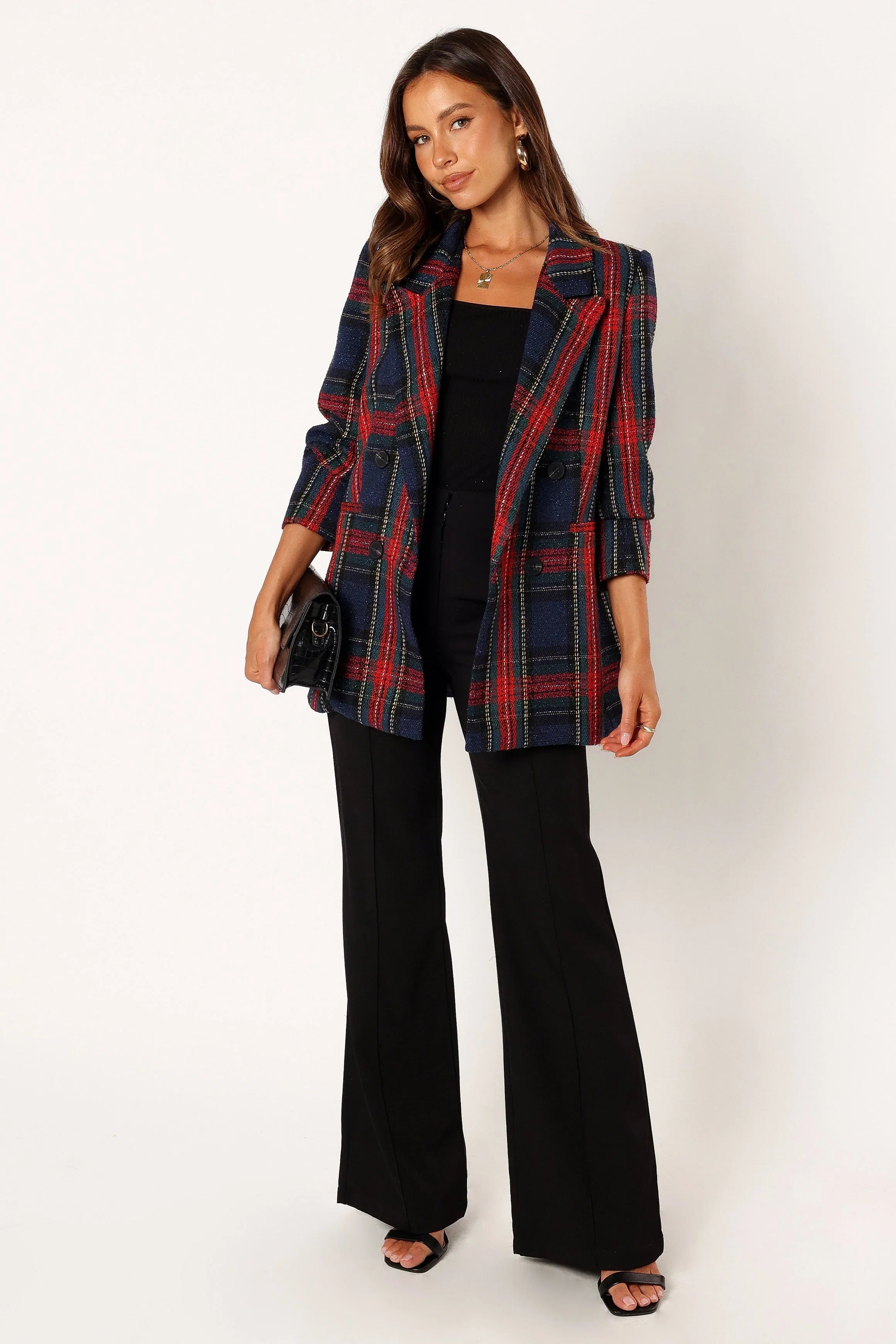 Vivienne Plaid Blazer Red Navy Multi