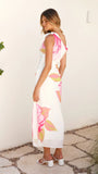 Maisy Shoulder Tie Midi Dress Pink Green