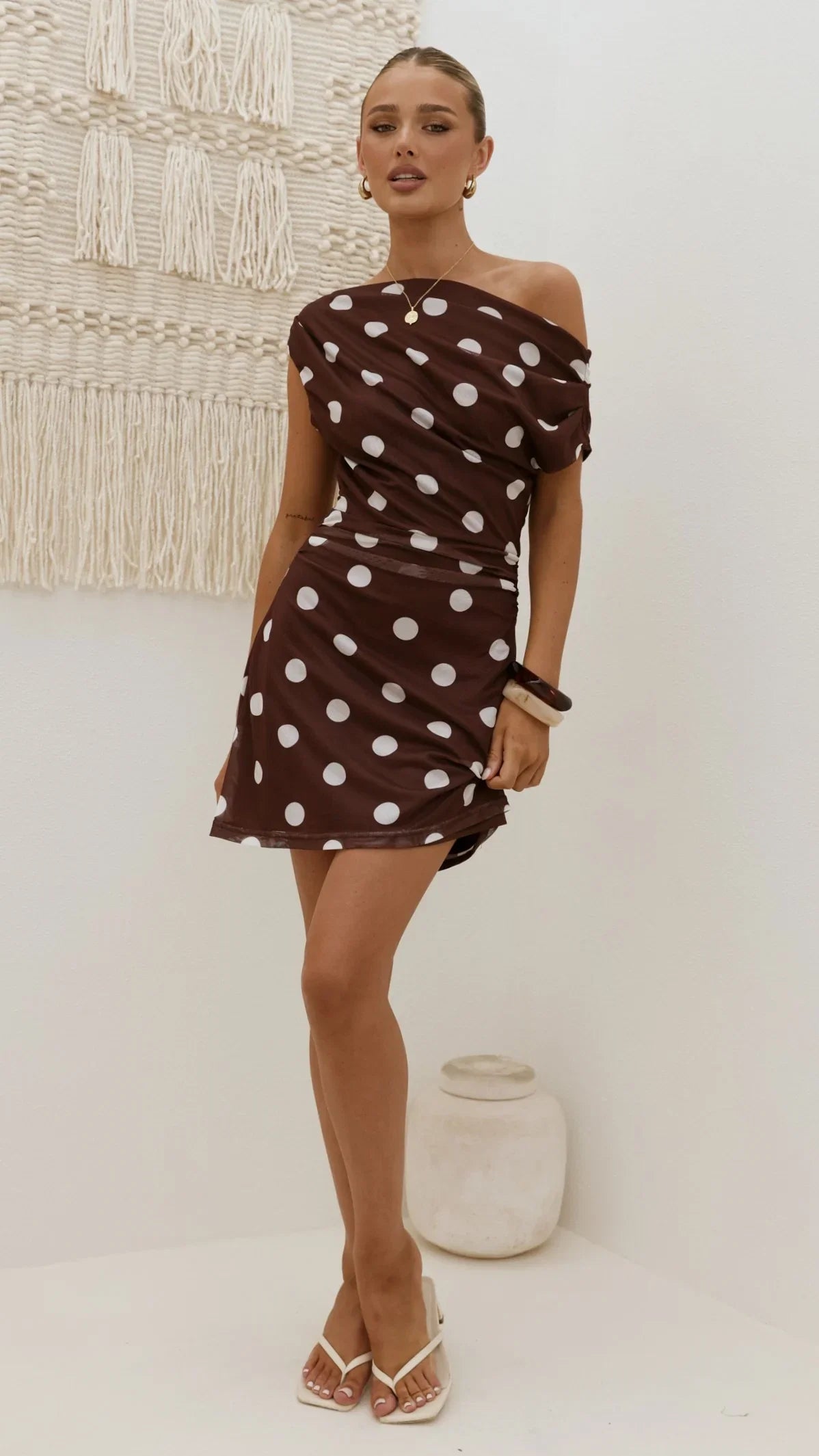 Sammie Mini Dress Brown Cream Polka