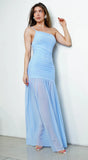 Verla One Shoulder Ruched Maxi Dress Blue