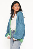 Anige Contrast Trim Cardigan Blue Green