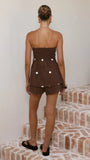 Kiki Strapless Top and Shorts Set Choc White Polka Dot