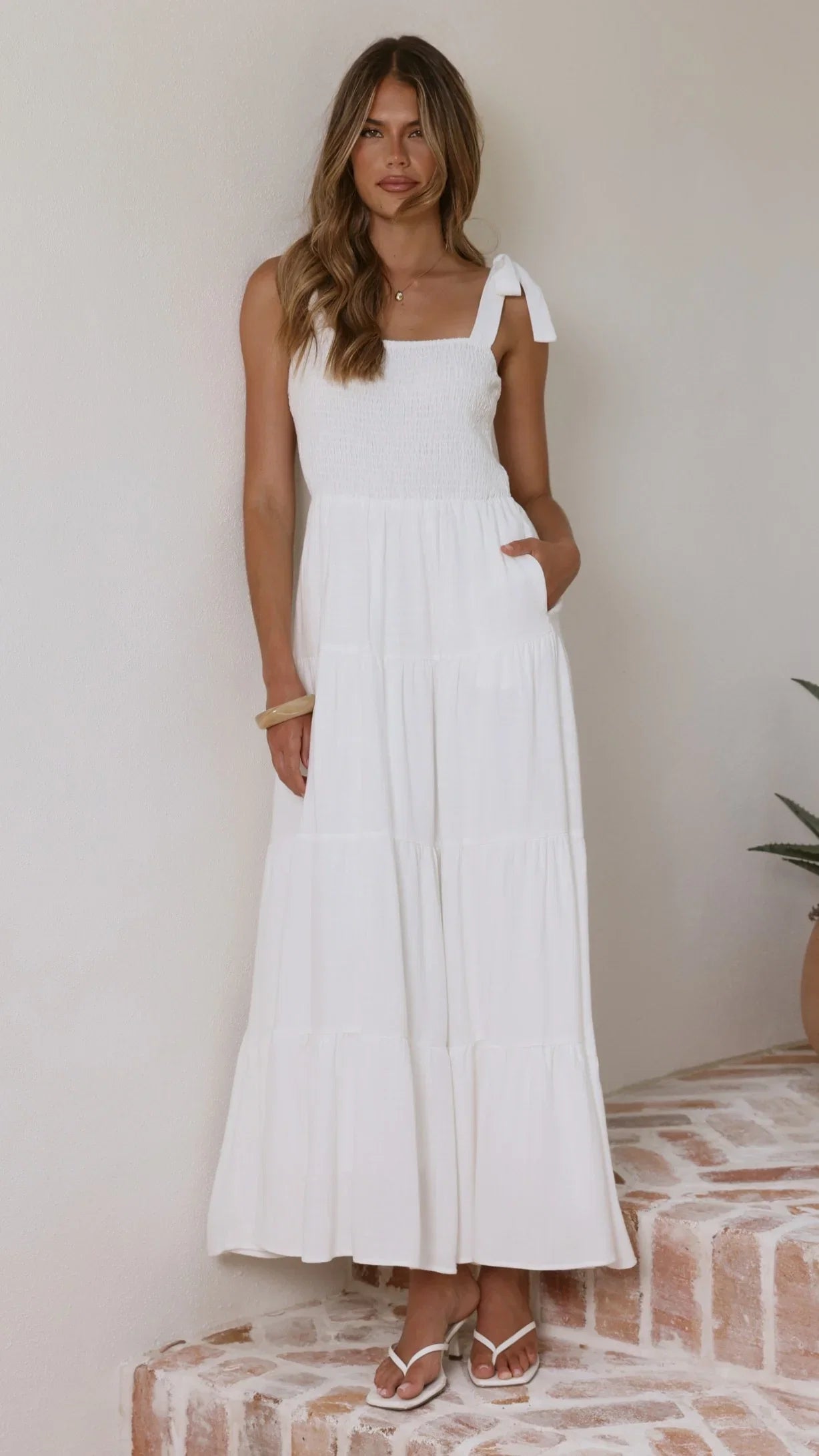 Carlina Tiered Maxi Dress White