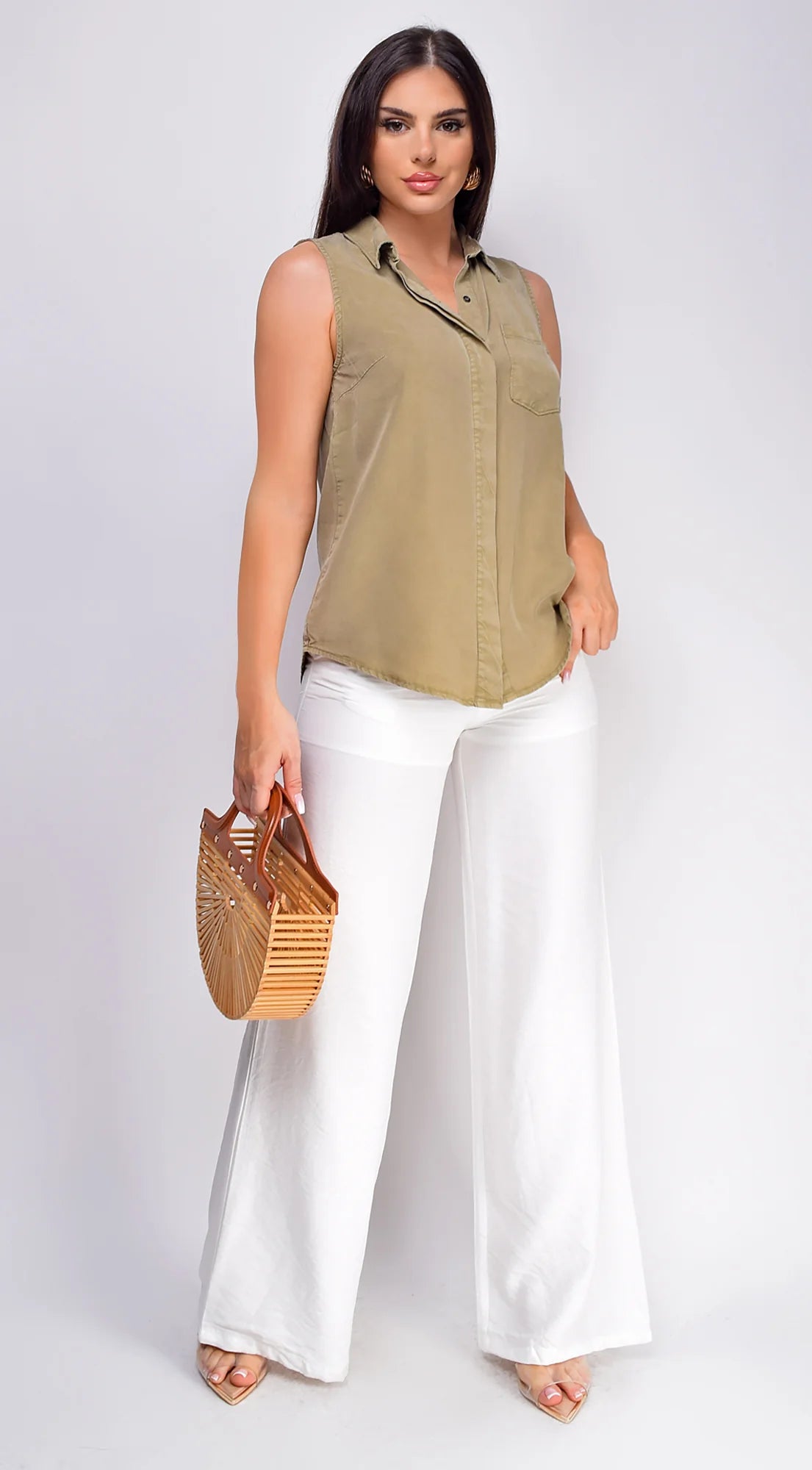 Drew Crinkle Wide Leg Pants White