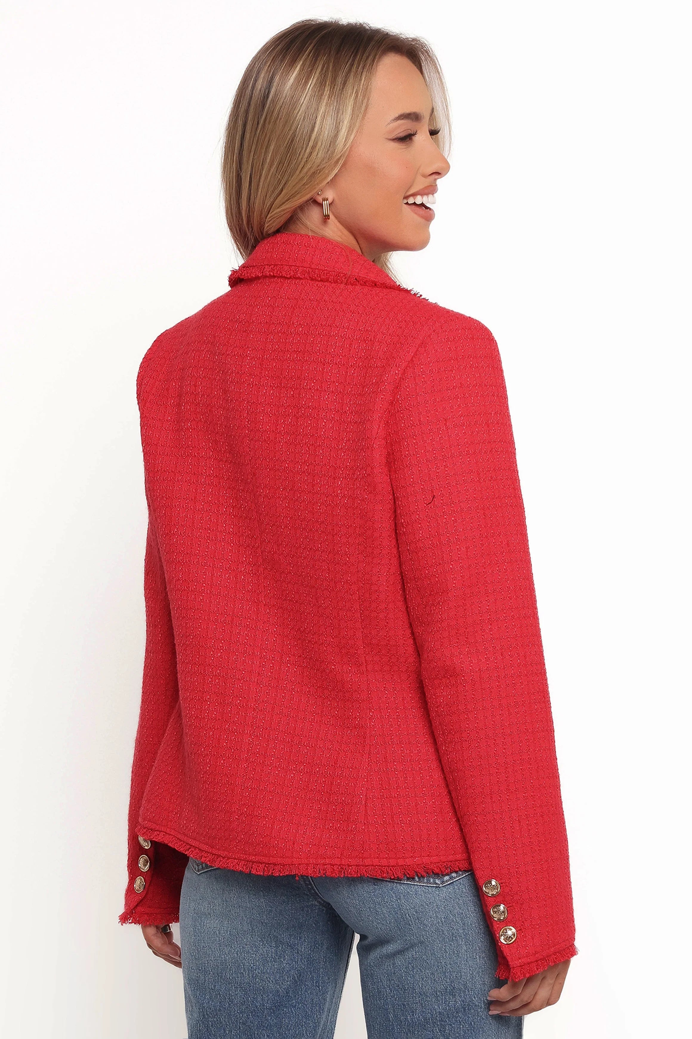 Simona Single Button Twill Blazer Red