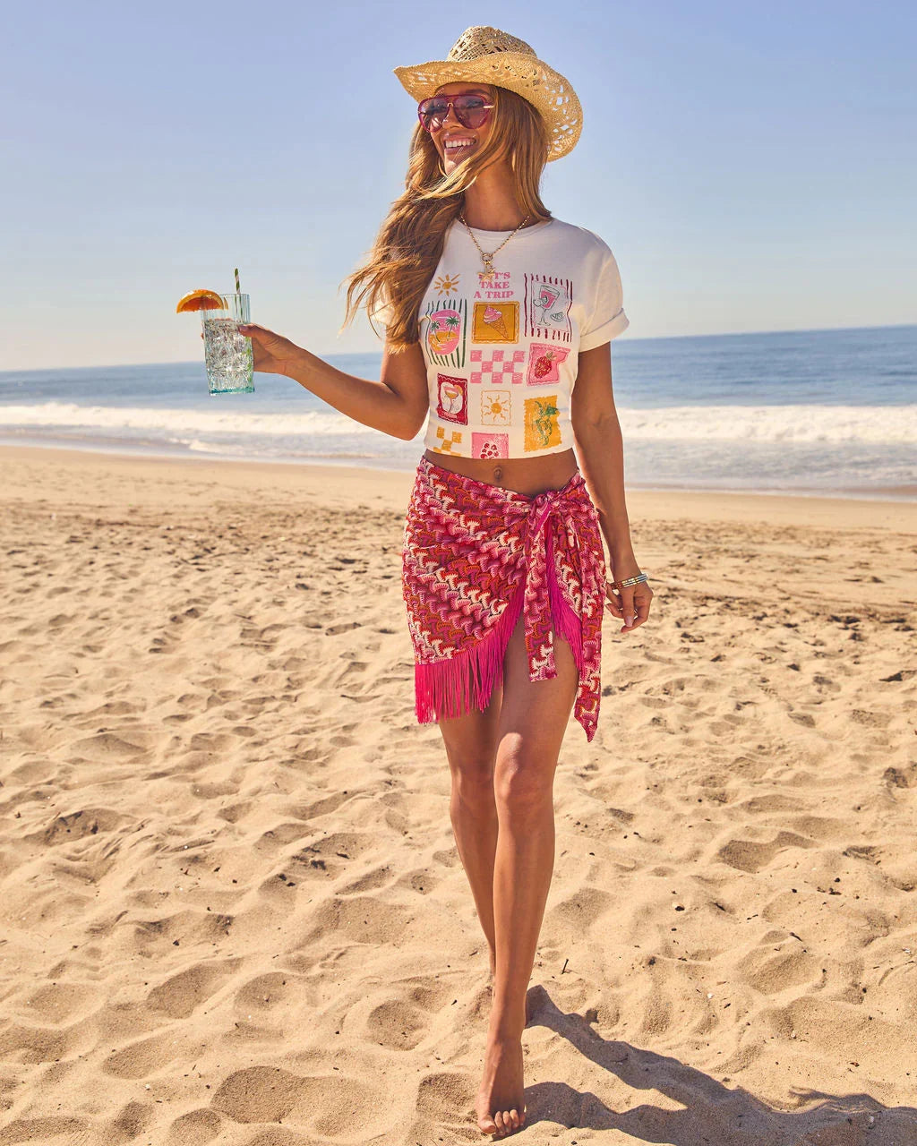 Sunset Wander Fringe Crochet Mini Wrap Tie Sarong