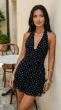 Bellavina Polka Dot Halter Mini Dress Black