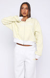 Verano Sixteen Maria Boxy Zip Front Hoodie Grey Marle Lemon Stripe