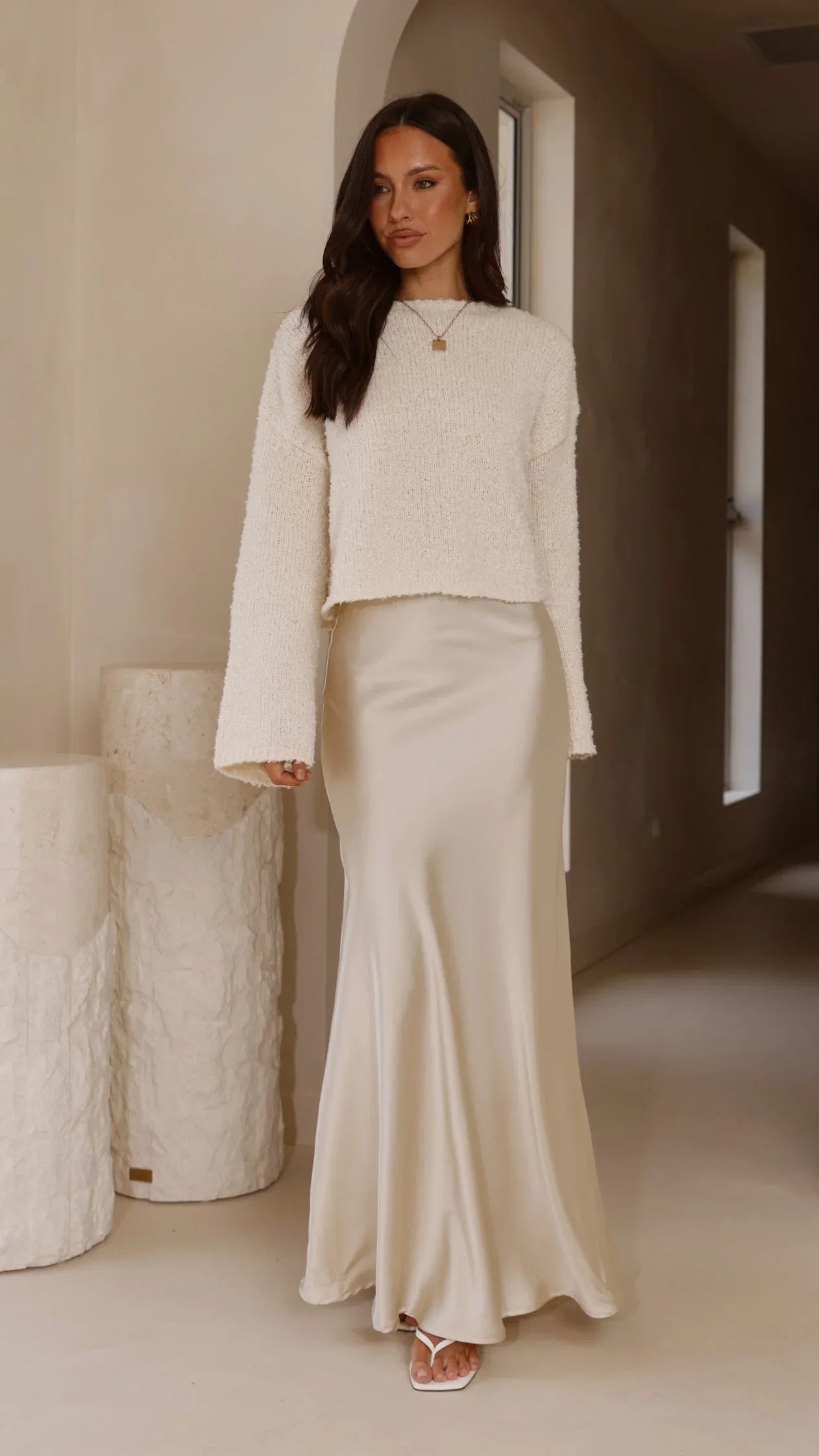 Zala Cropped Knit Sweater Cream