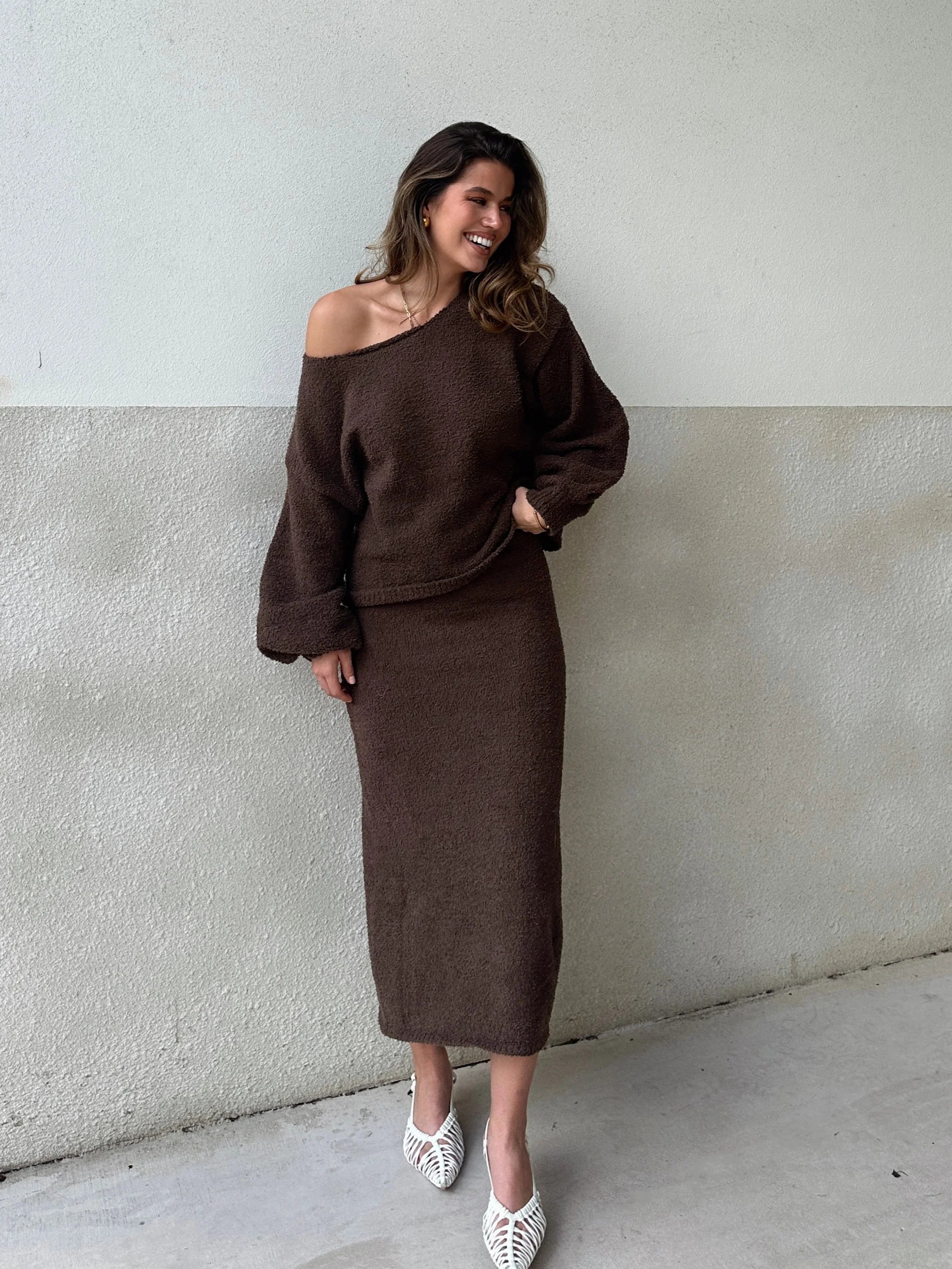 Cohen Knit Midi Skirt Chocolate