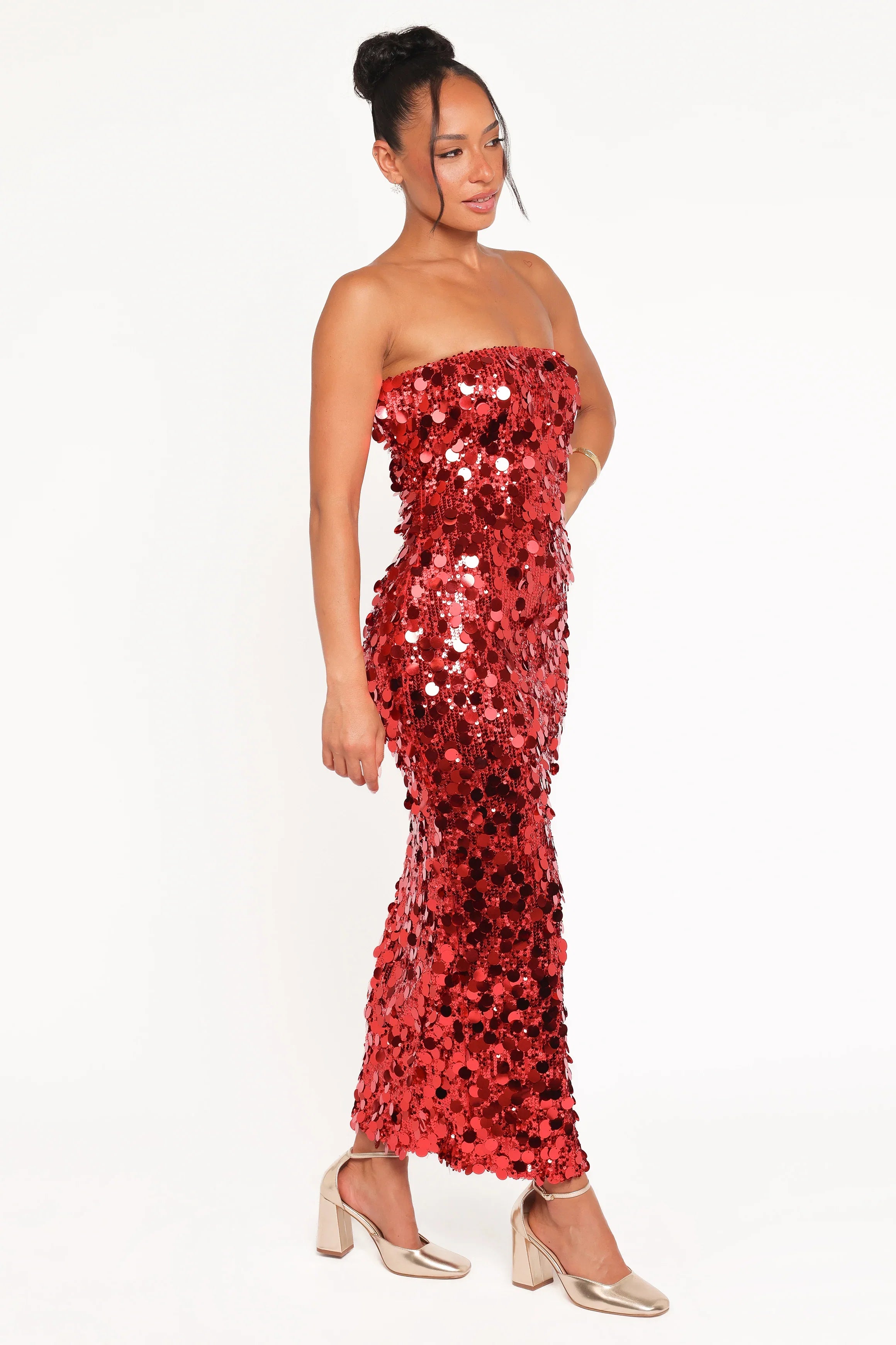 Karlie Strapless Sequin Maxi Dress Red