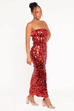 Karlie Strapless Sequin Maxi Dress Red
