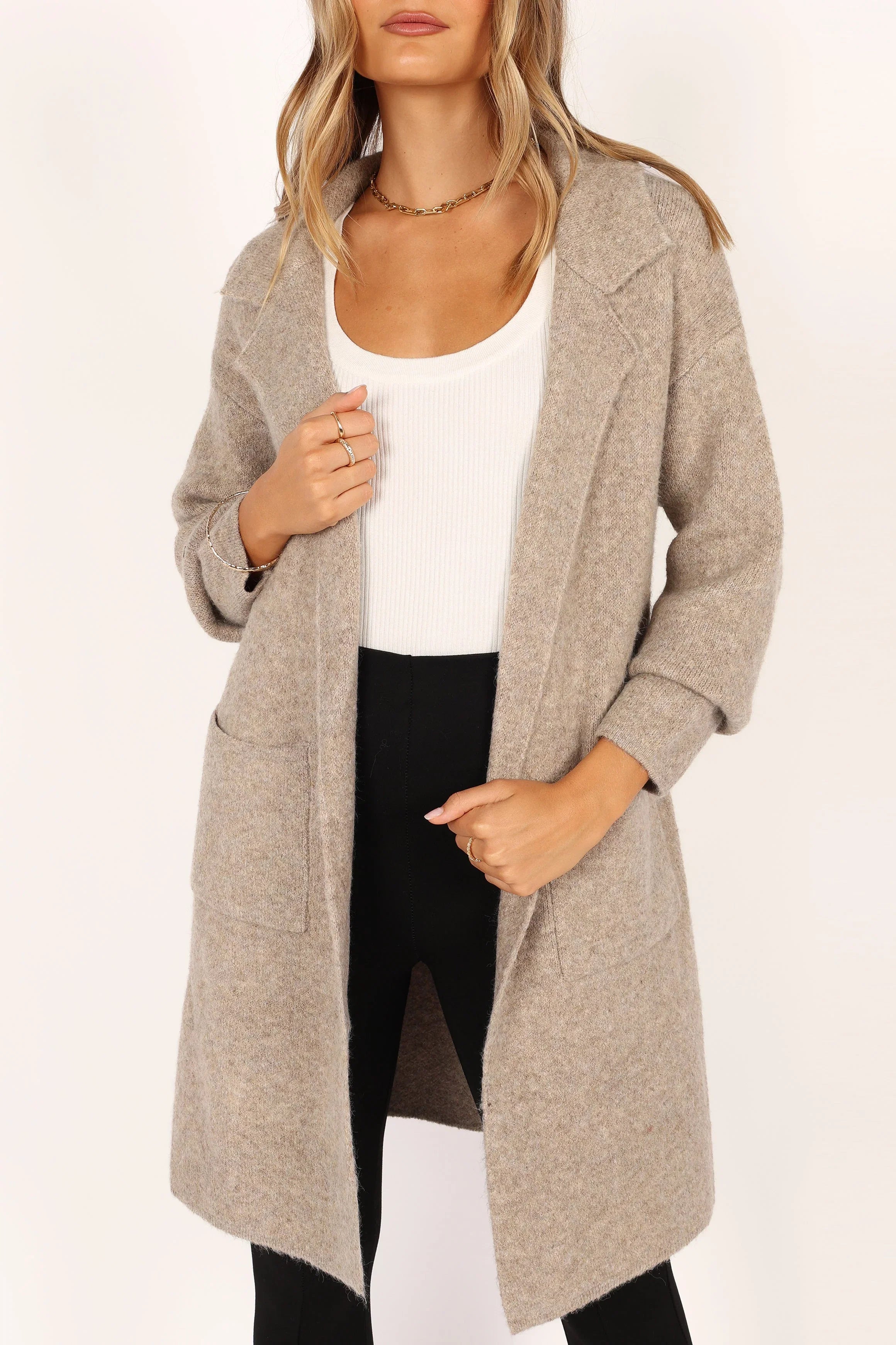 Skylar Open Front Coatigan Taupe