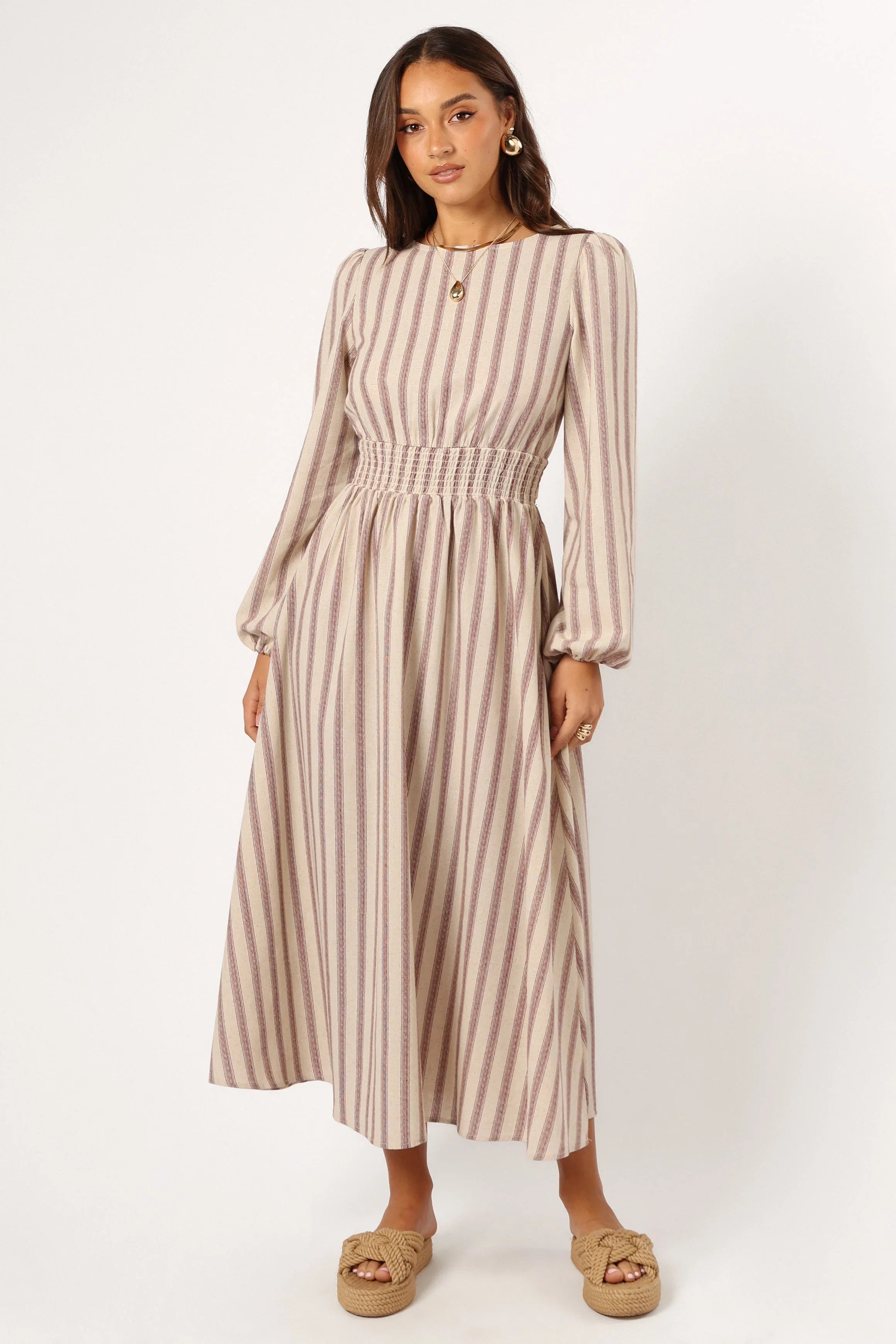 Jimi Long Sleeve Maxi Dress Brown Stripe
