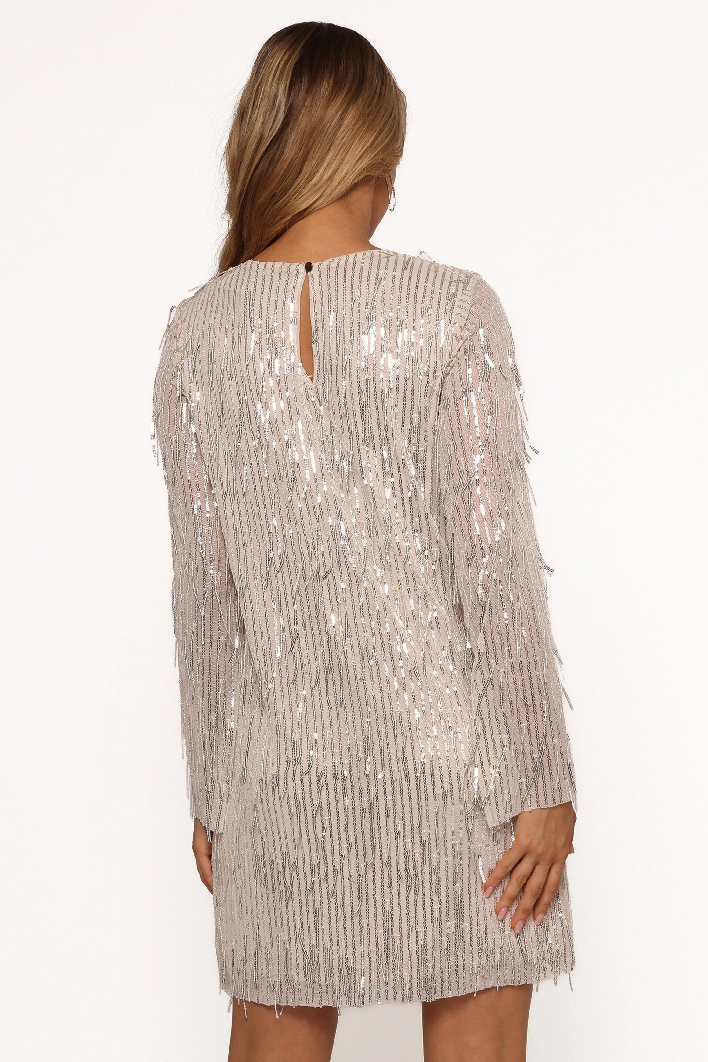 Serena Sequin Mini Dress Nude Silver