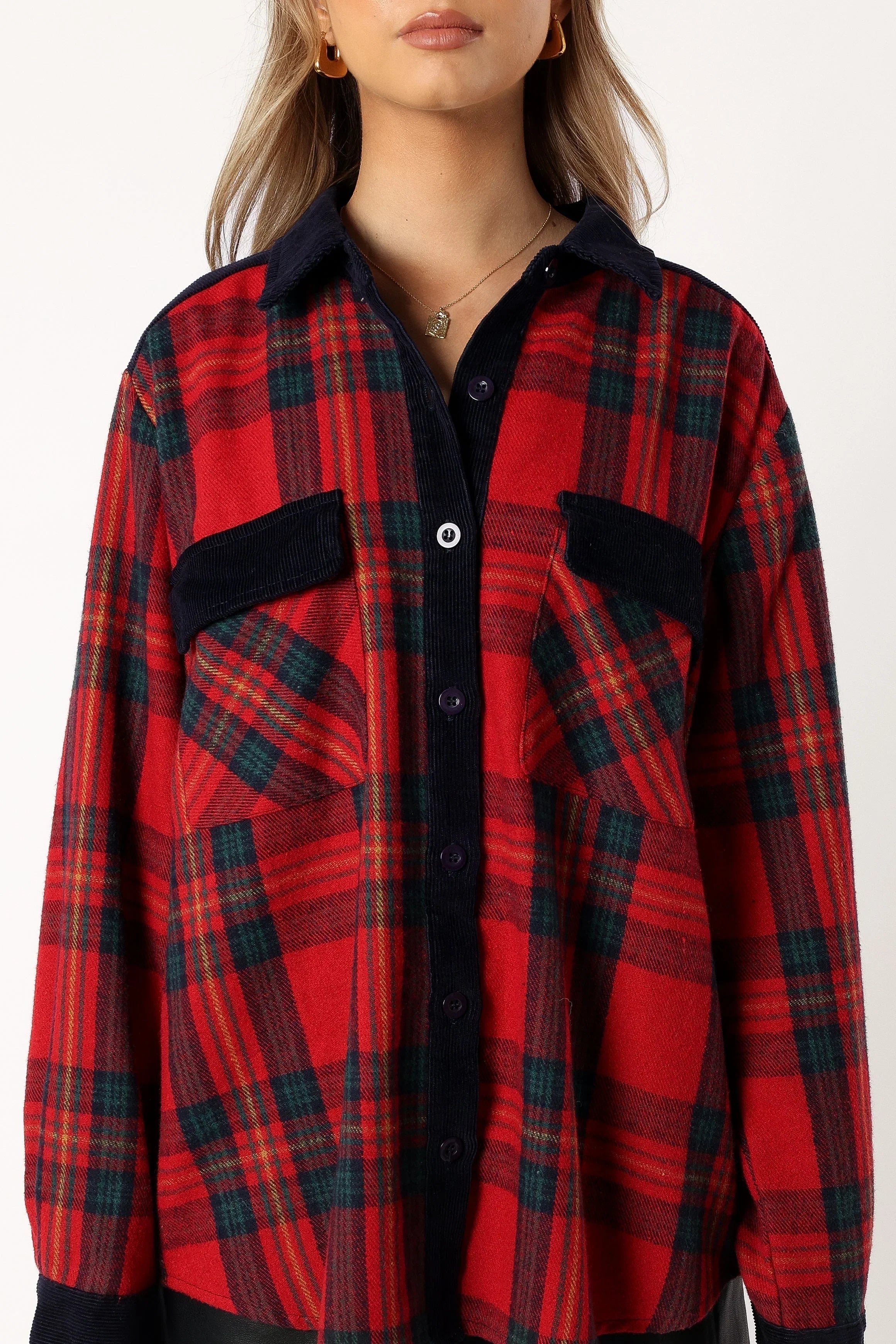 Lucille Plaid Shacket Red Navy
