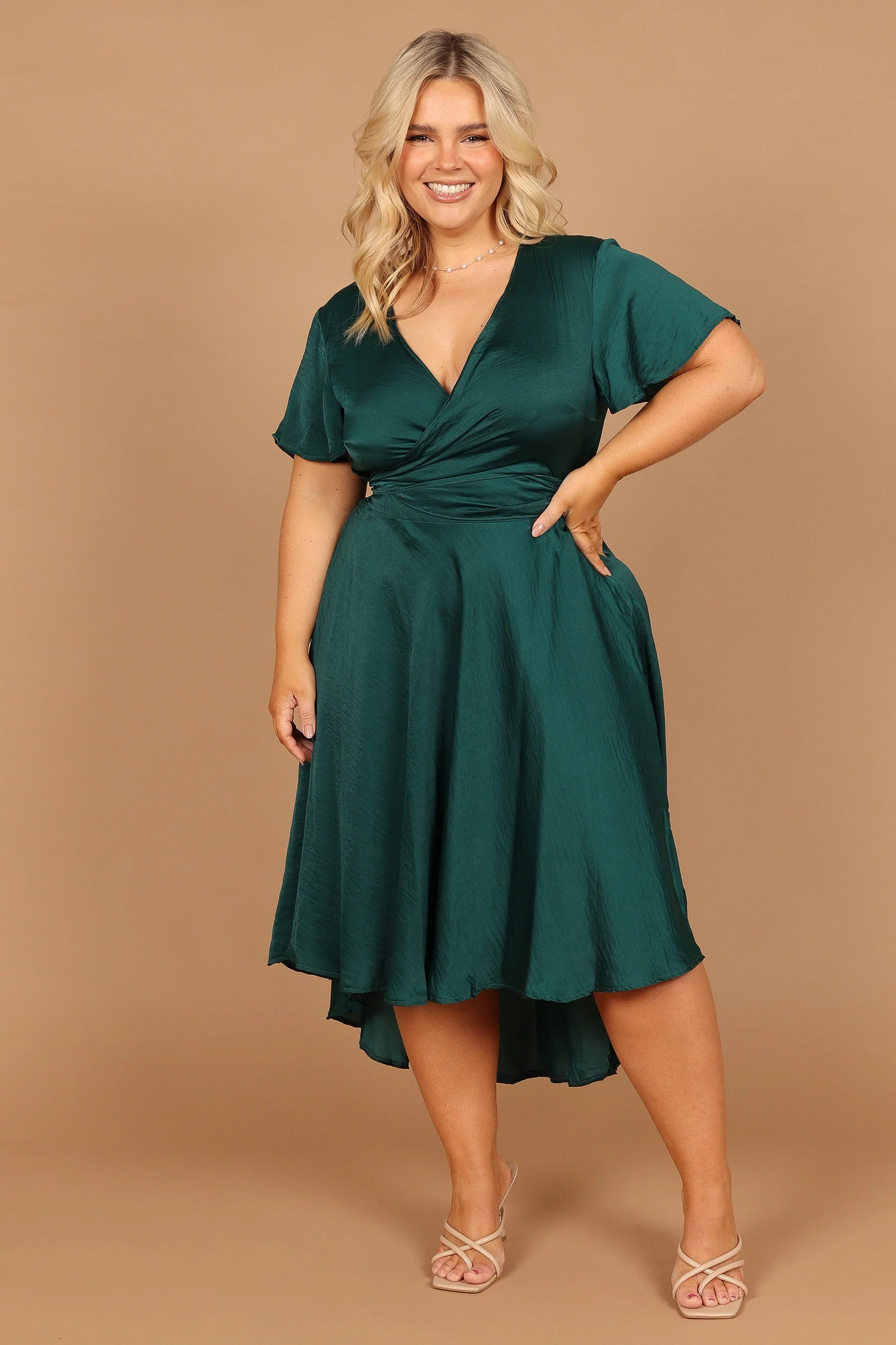 Amanda Hi Lo Tie Front Dress Emerald
