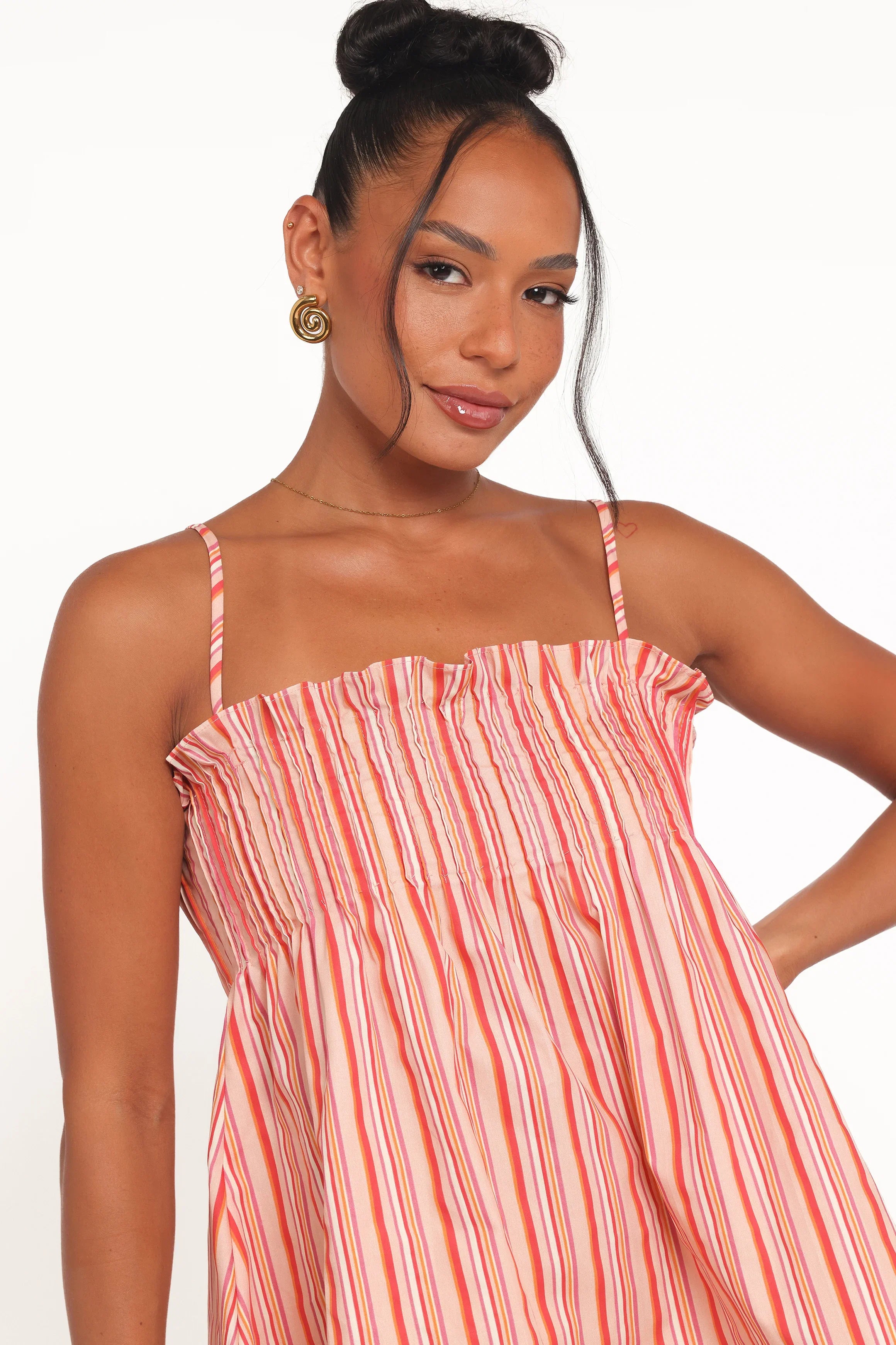 Carson Pleated Top Peach Stripe