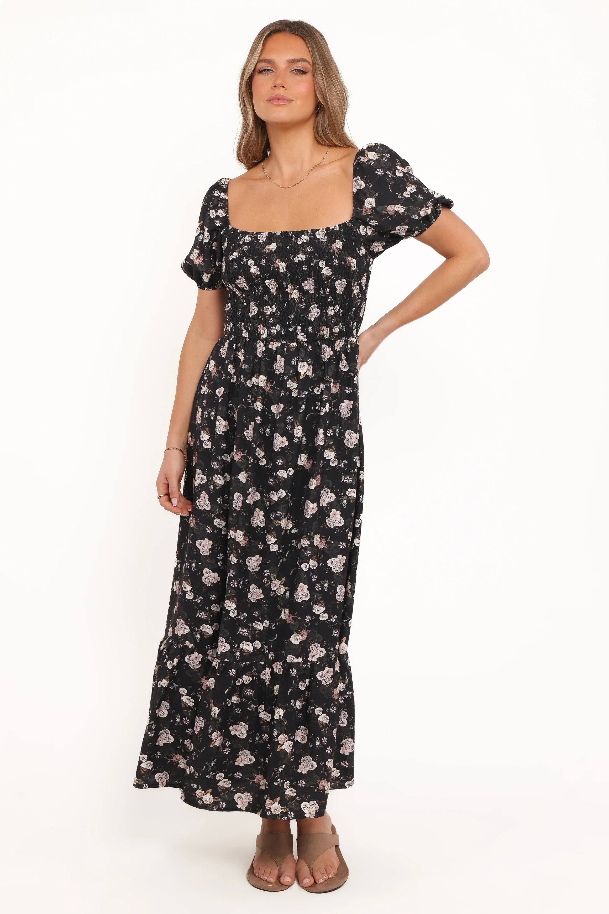 Cecelia Puff Sleeve Maxi Dress Black Floral