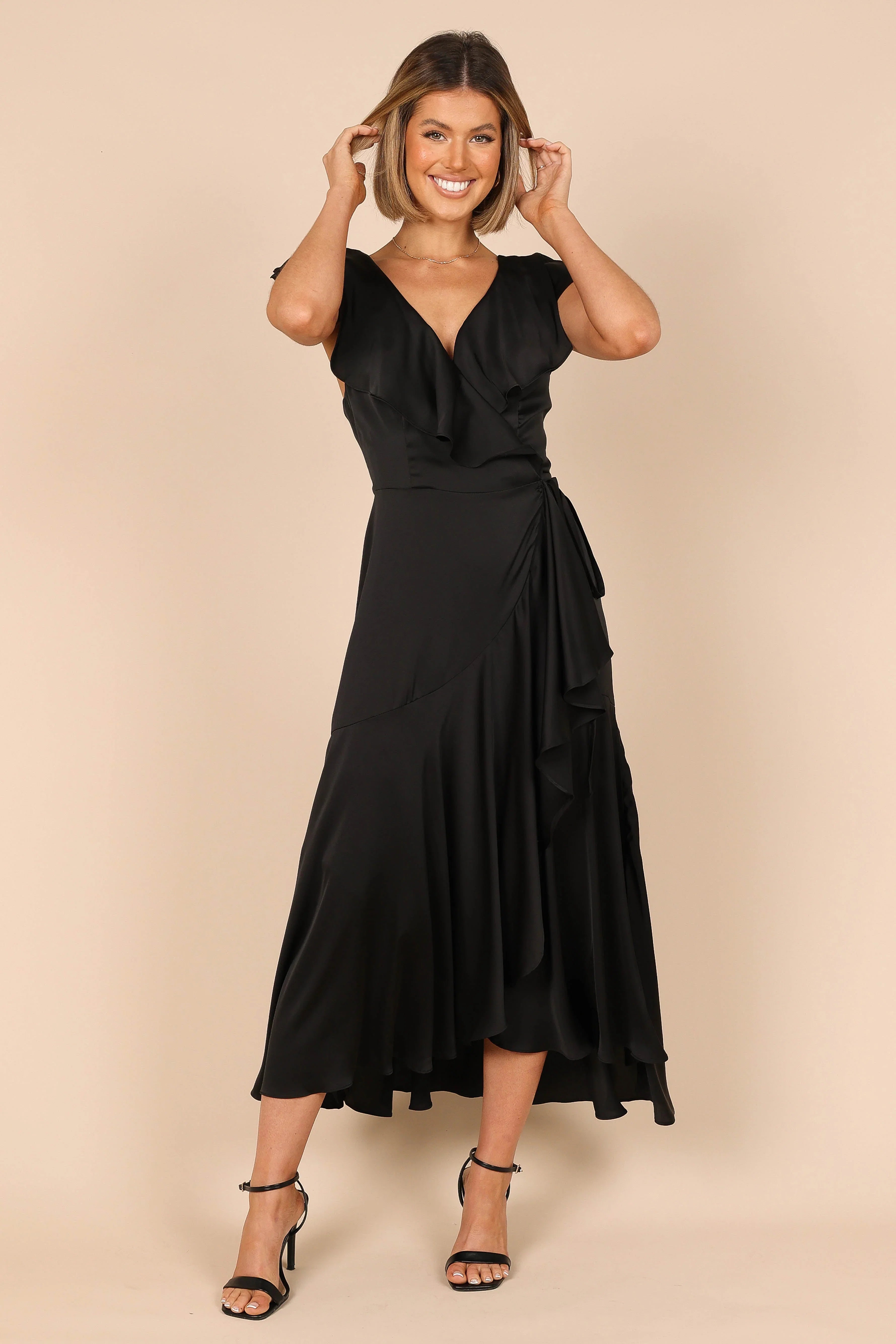 Cally Frill Shoulder Midi Dress Black