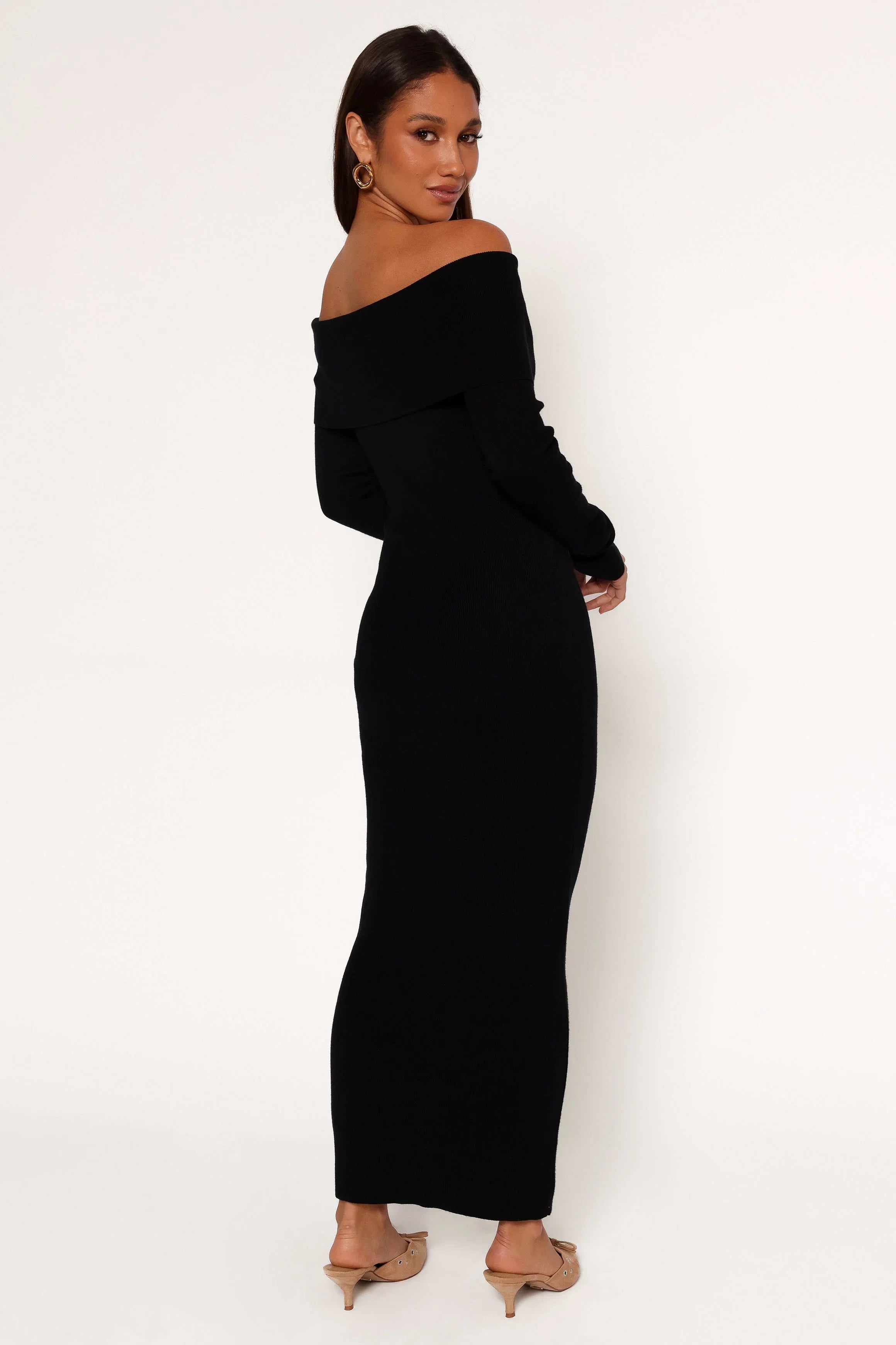 Archie Off the Shoulder Midi Dress Black