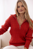 Frida Quarter Zip Knit Sweater Red