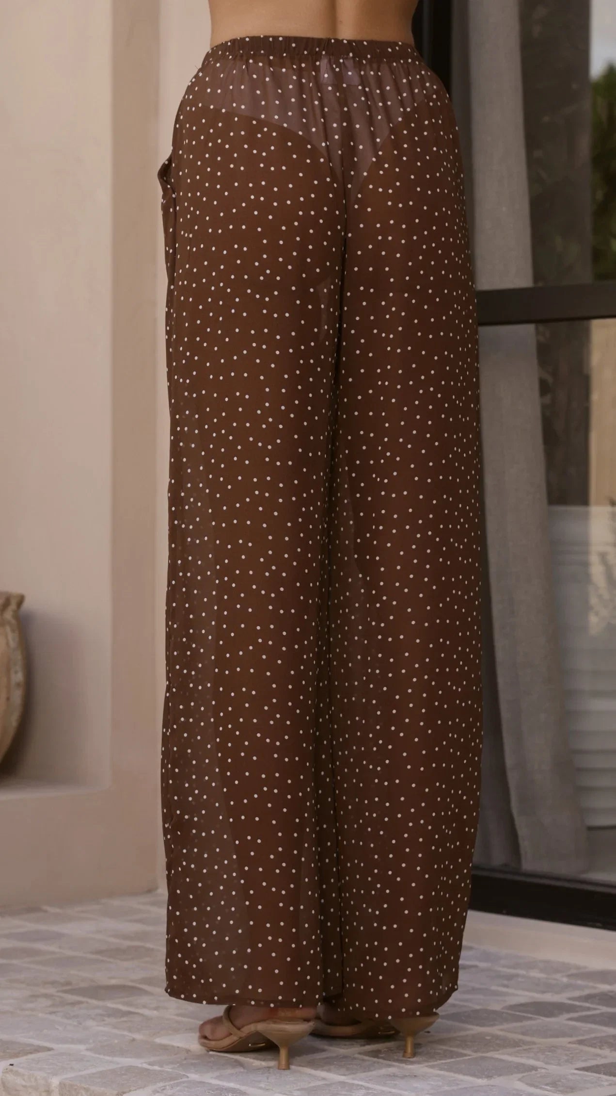 Zavier Oversized T Shirt and Polka Dot Pants Set Beige Chocolate