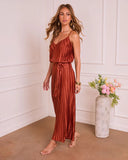 Amabel Satin Plisse Wrap Tie Jumpsuit